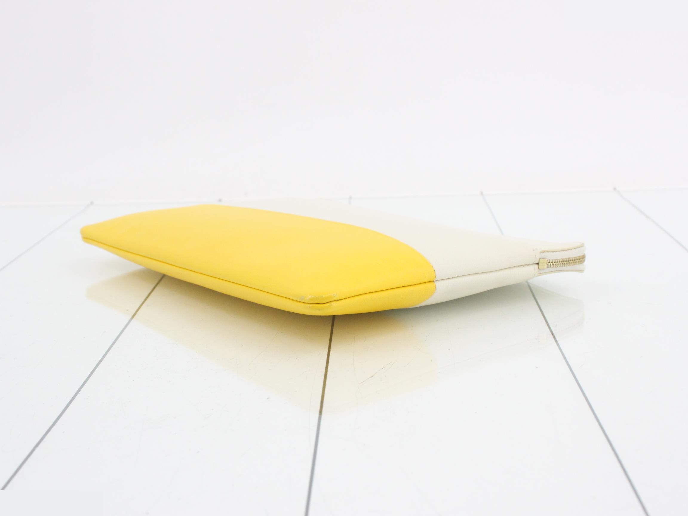 Two-tone leather document pouch, white x yellow — view 6