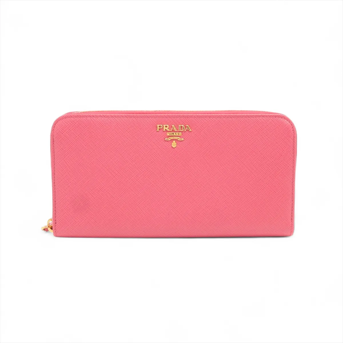 Saffiano Metal 1ML506 Leather Round Zip Wallet Pink