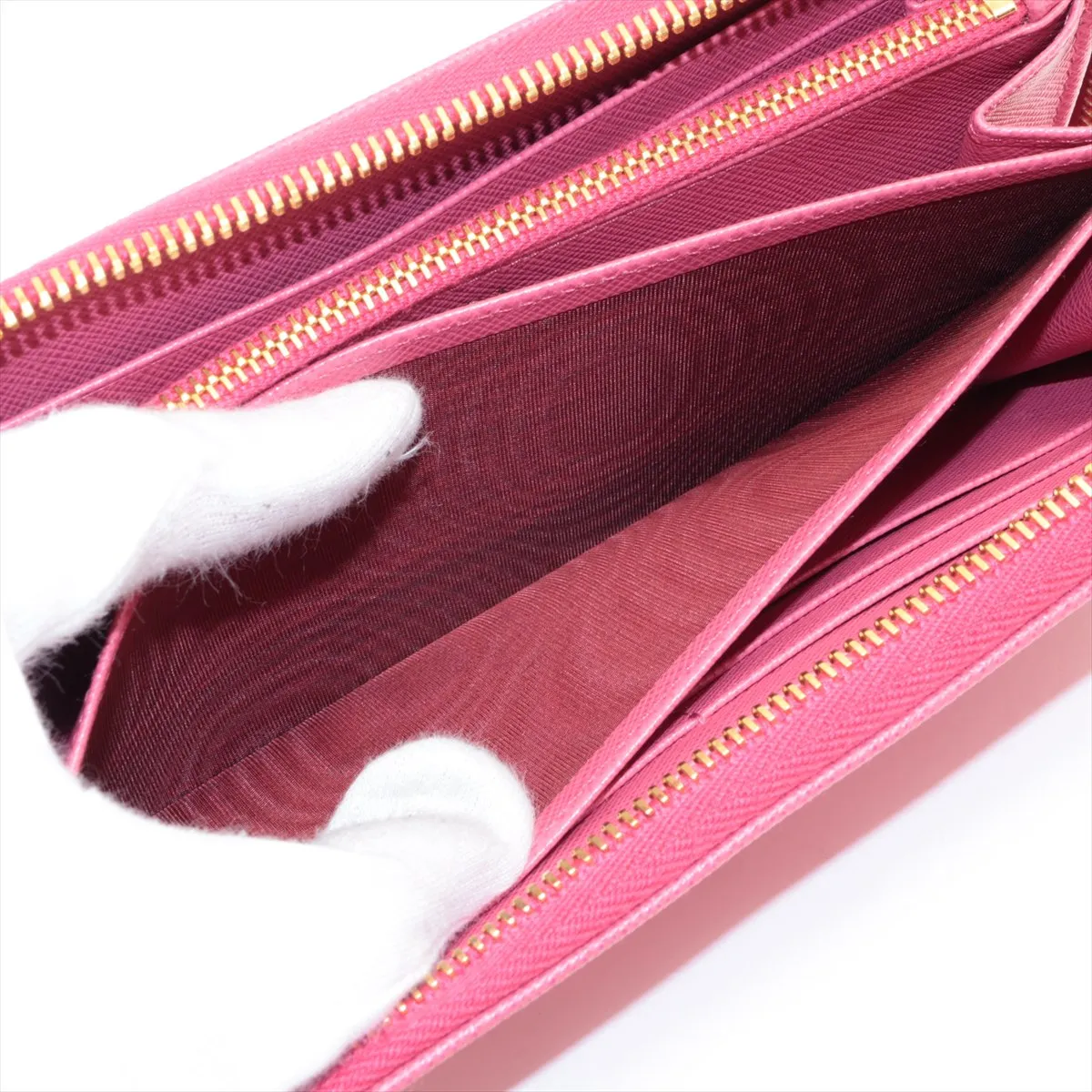 Saffiano Metal 1ML506 Leather Round Zip Wallet Pink — view 7