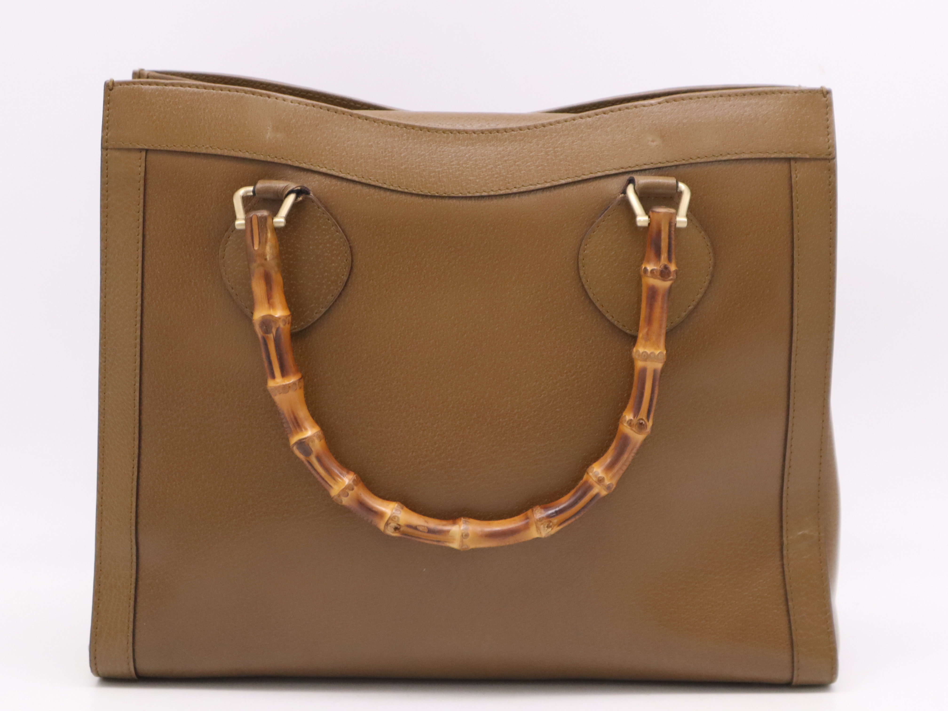 002.0260Leather Bamboo Handle Tote Bag Brown Tote Bag — view 2