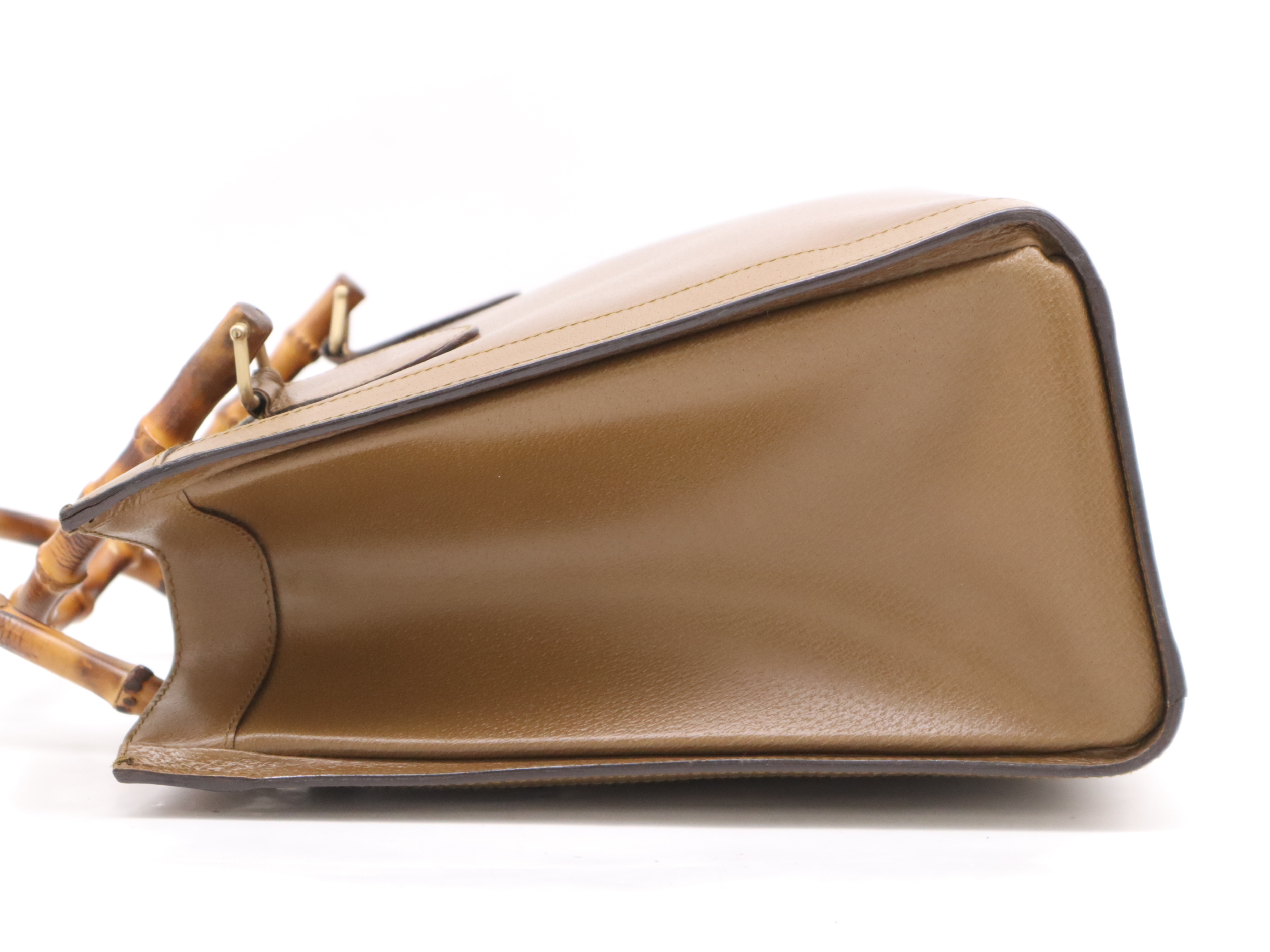 002.0260Leather Bamboo Handle Tote Bag Brown Tote Bag — view 3