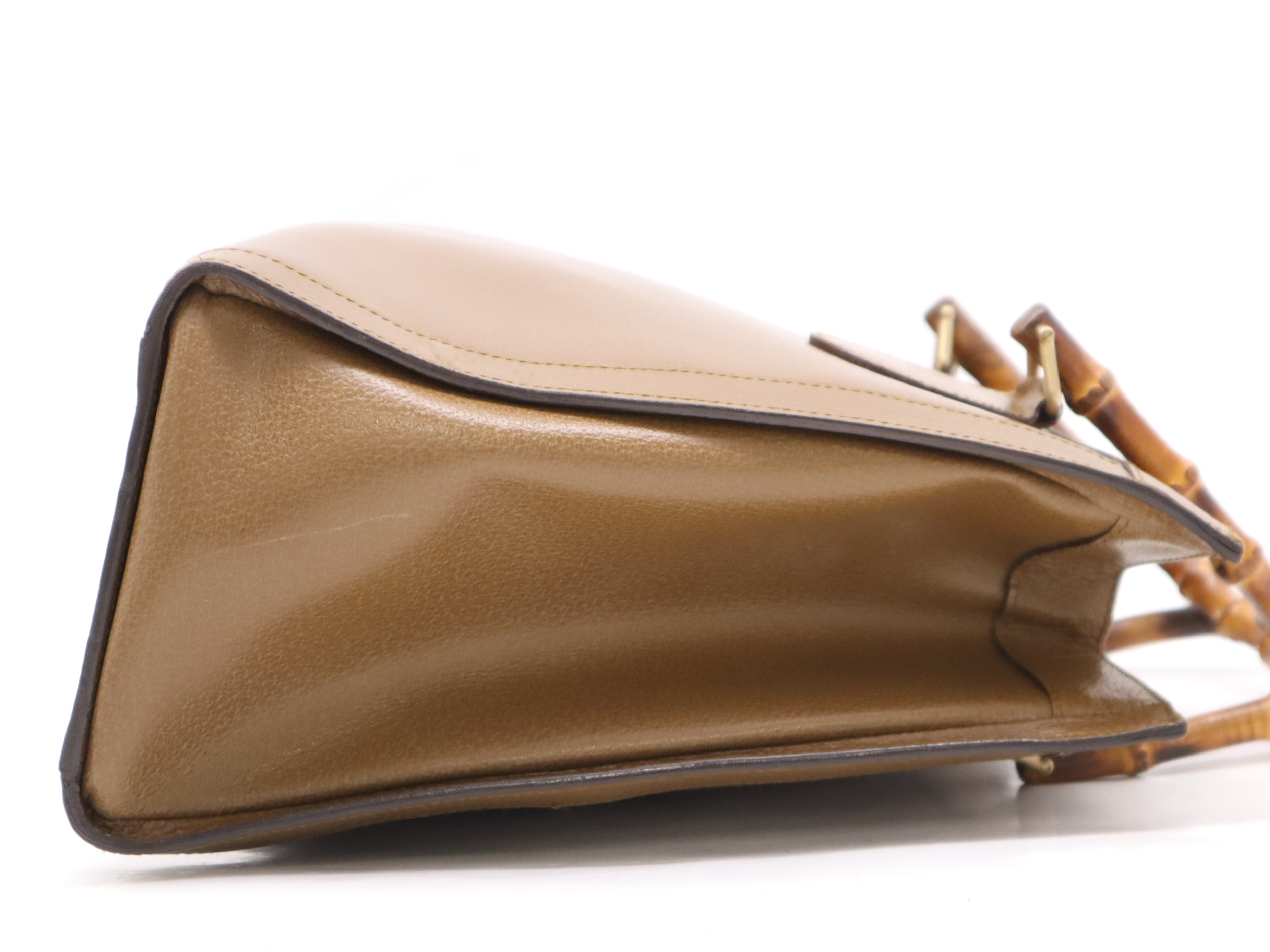 002.0260Leather Bamboo Handle Tote Bag Brown Tote Bag — view 5