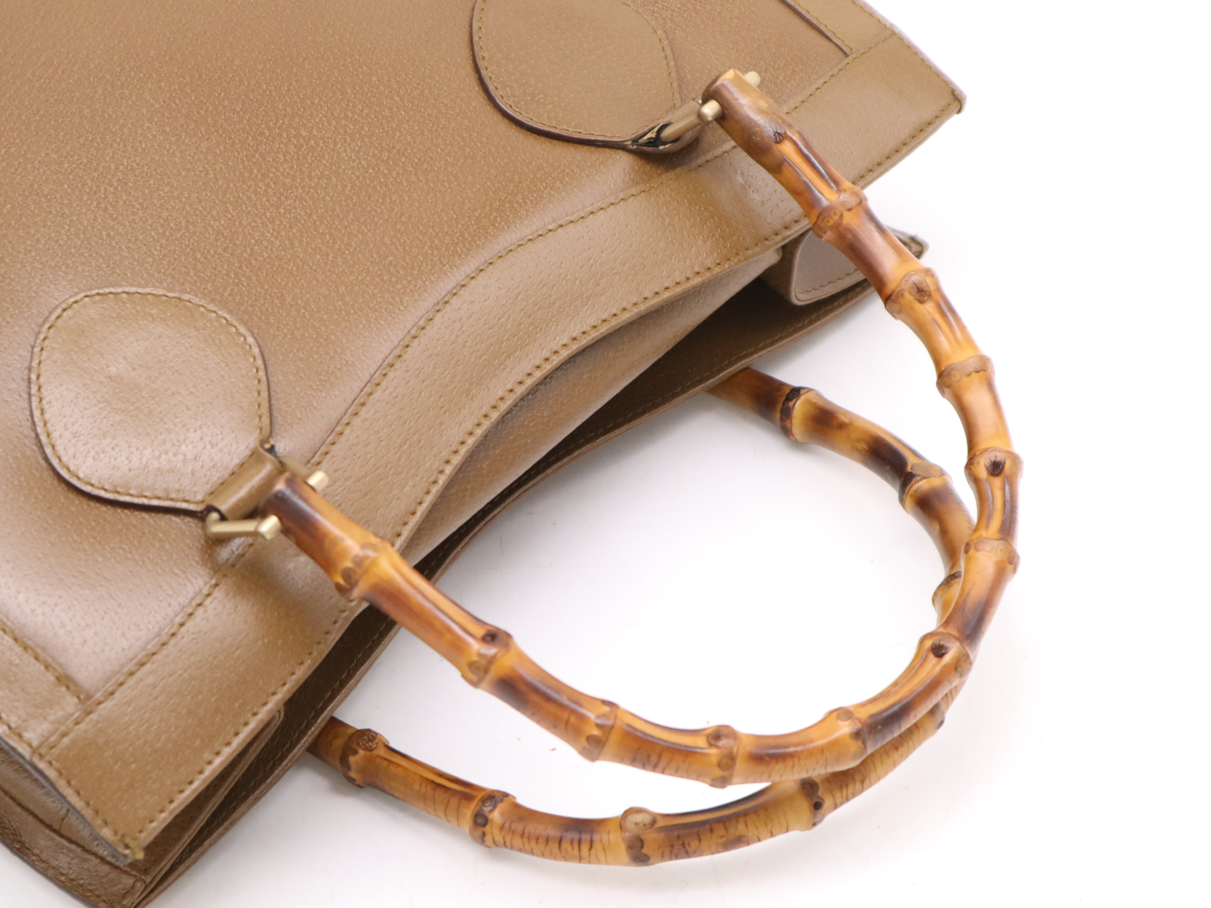 002.0260Leather Bamboo Handle Tote Bag Brown Tote Bag — view 6