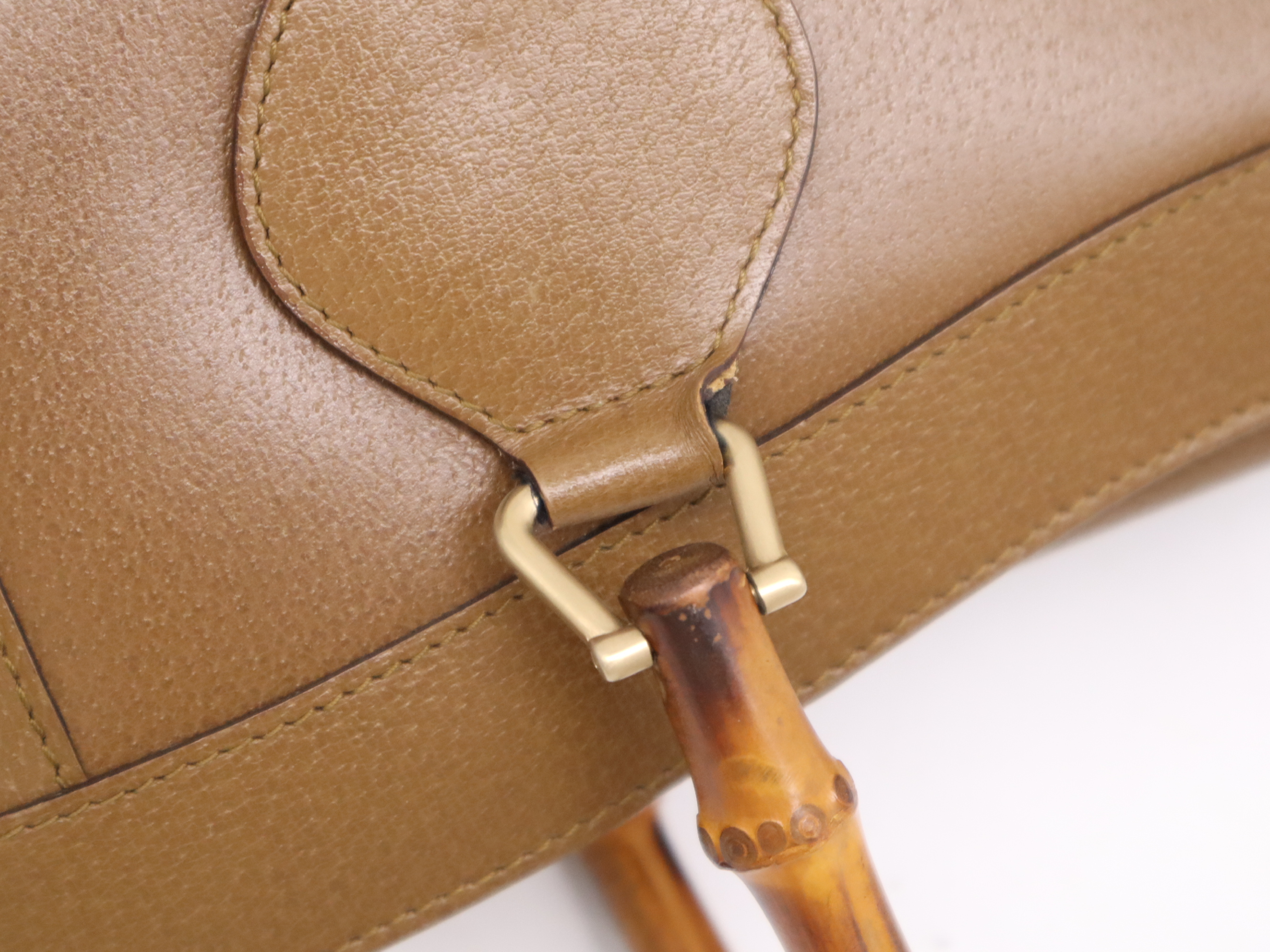 002.0260Leather Bamboo Handle Tote Bag Brown Tote Bag — view 7