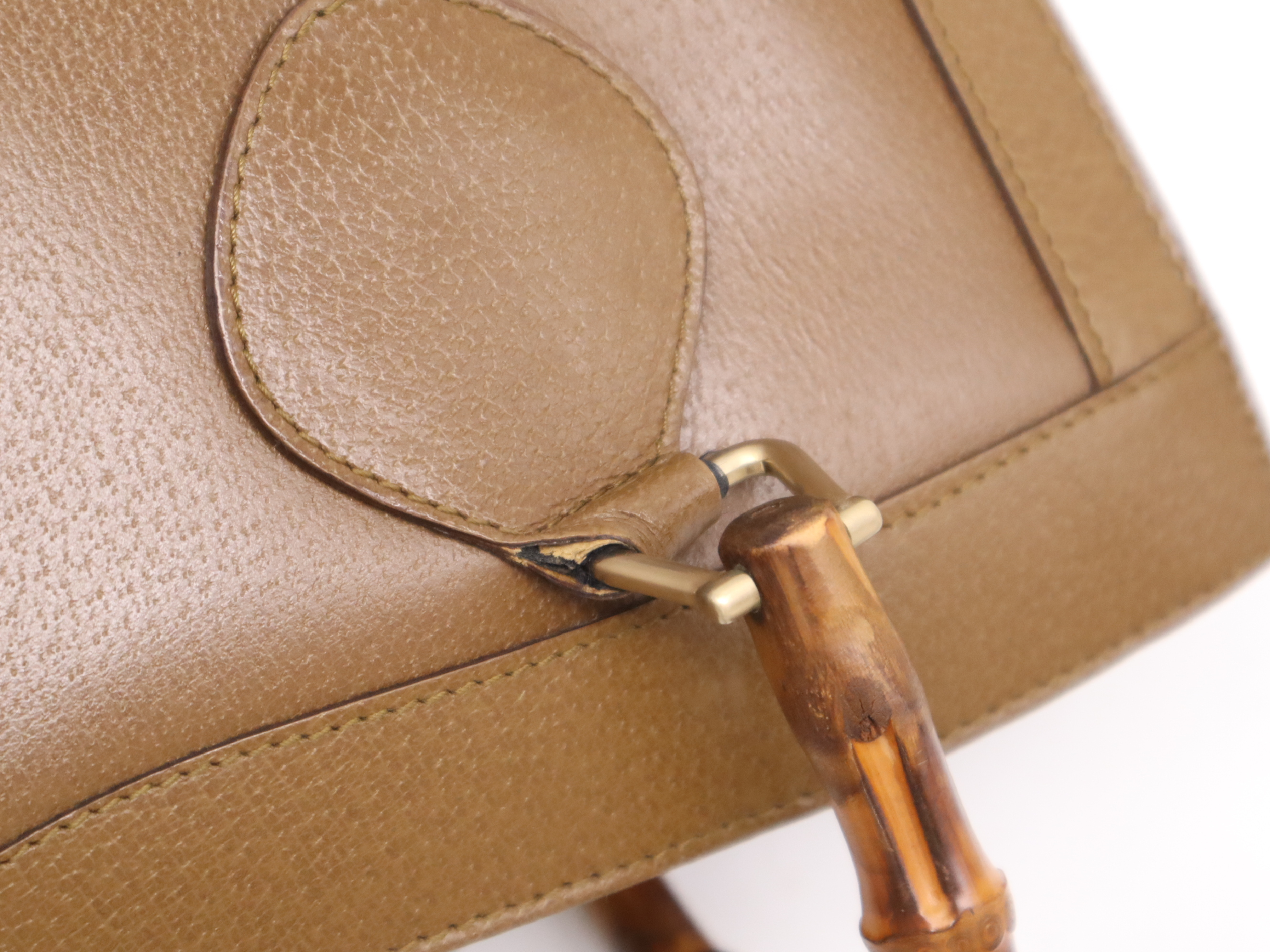 002.0260Leather Bamboo Handle Tote Bag Brown Tote Bag — view 8