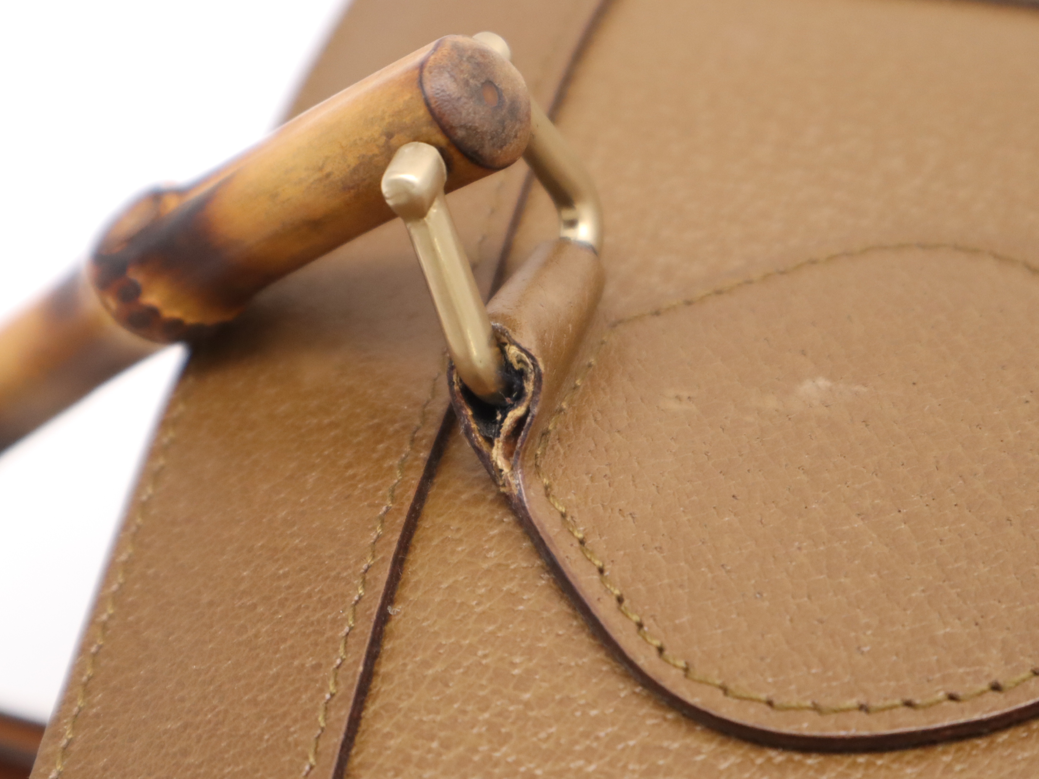 002.0260Leather Bamboo Handle Tote Bag Brown Tote Bag — view 9