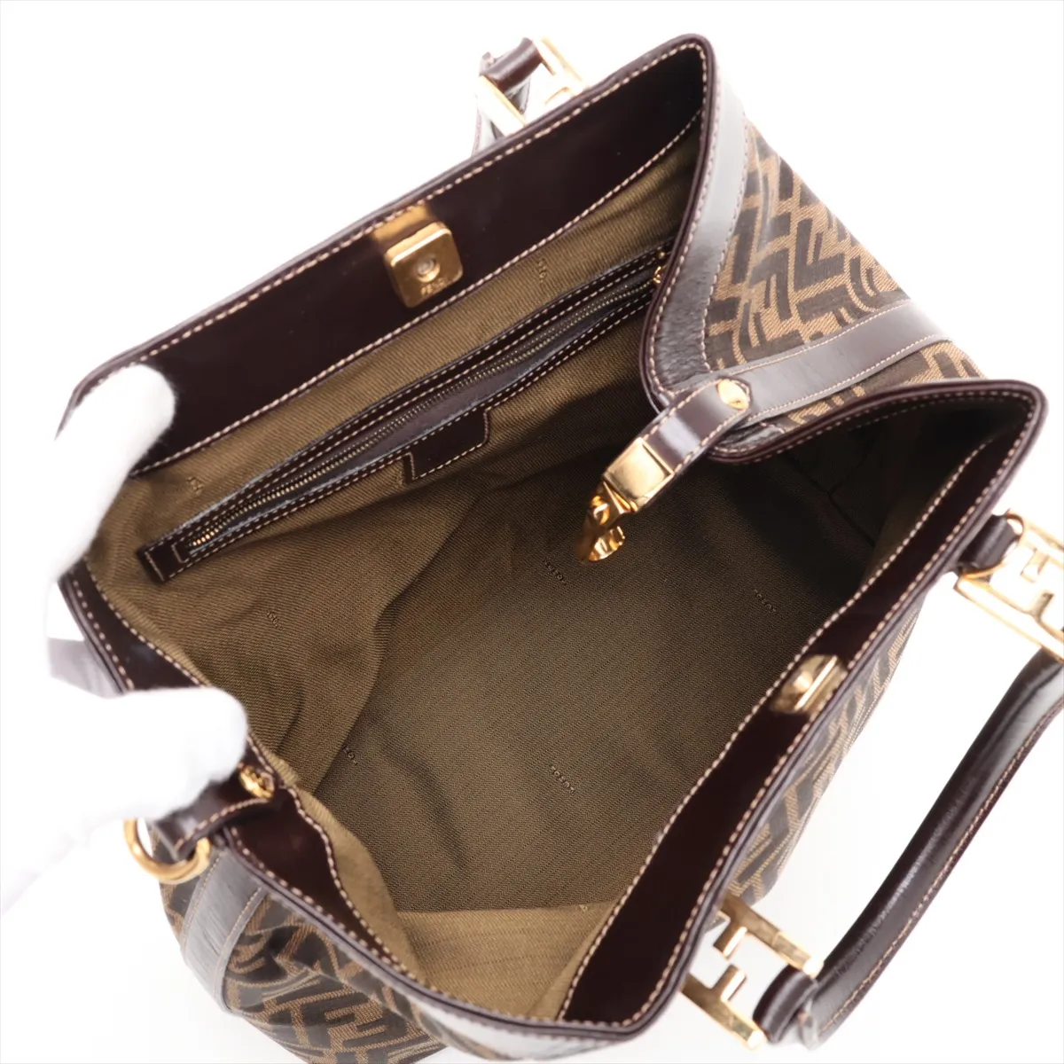 Zucca 15385 Canvas x Leather 2-Way Handbag Brown — view 8