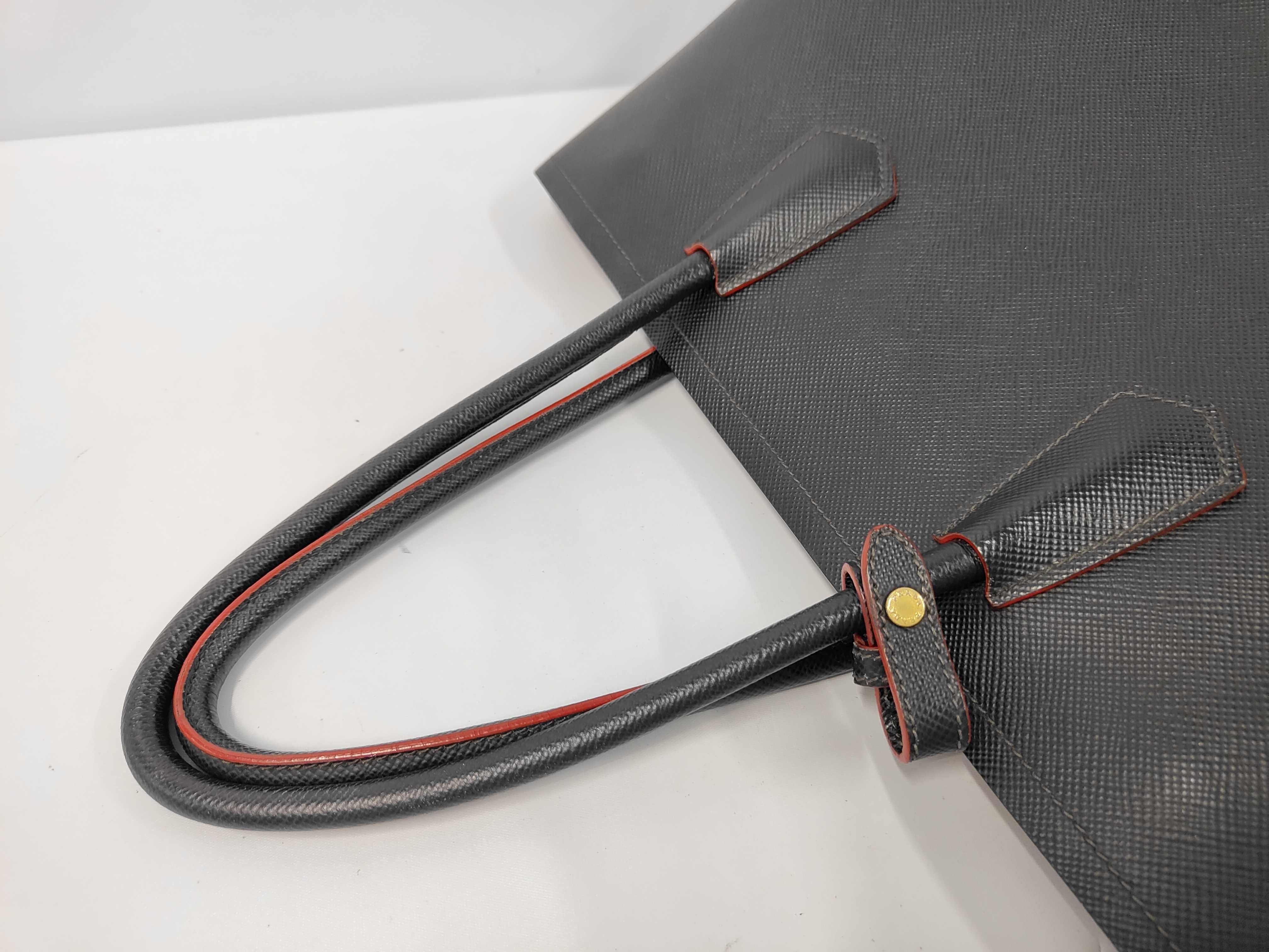Saffiano Double Large Tote Bag, Leather, Black Tote Bag — view 5