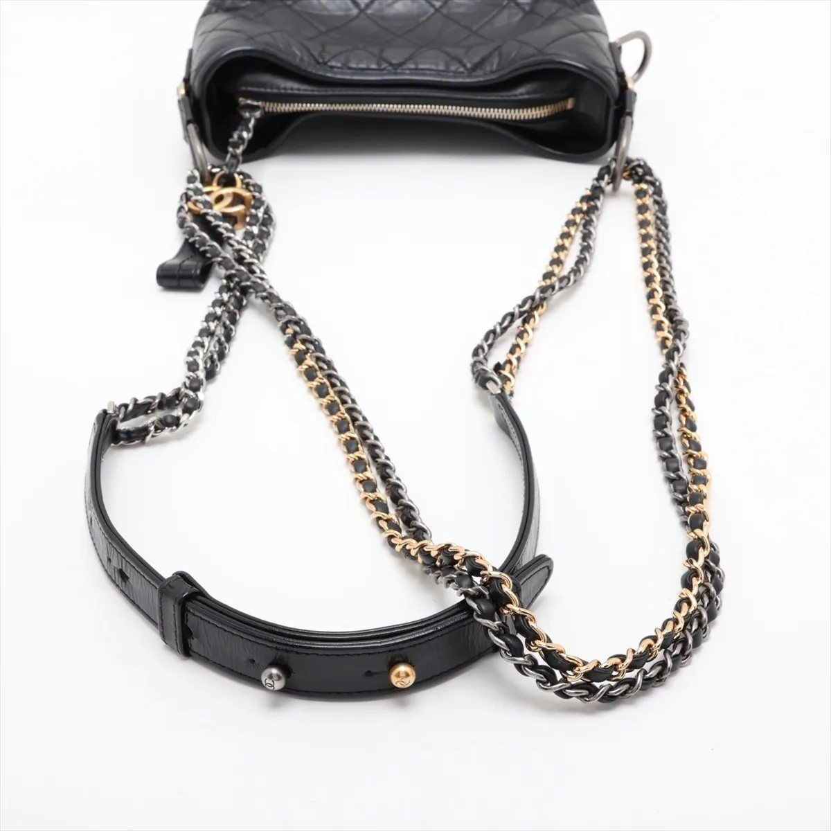 Gabrielle de Chanel Vintage Calfskin Chain Shoulder Bag, Black with Gold and Silver Hardware, 29699016, Serial Number 29 — view 5