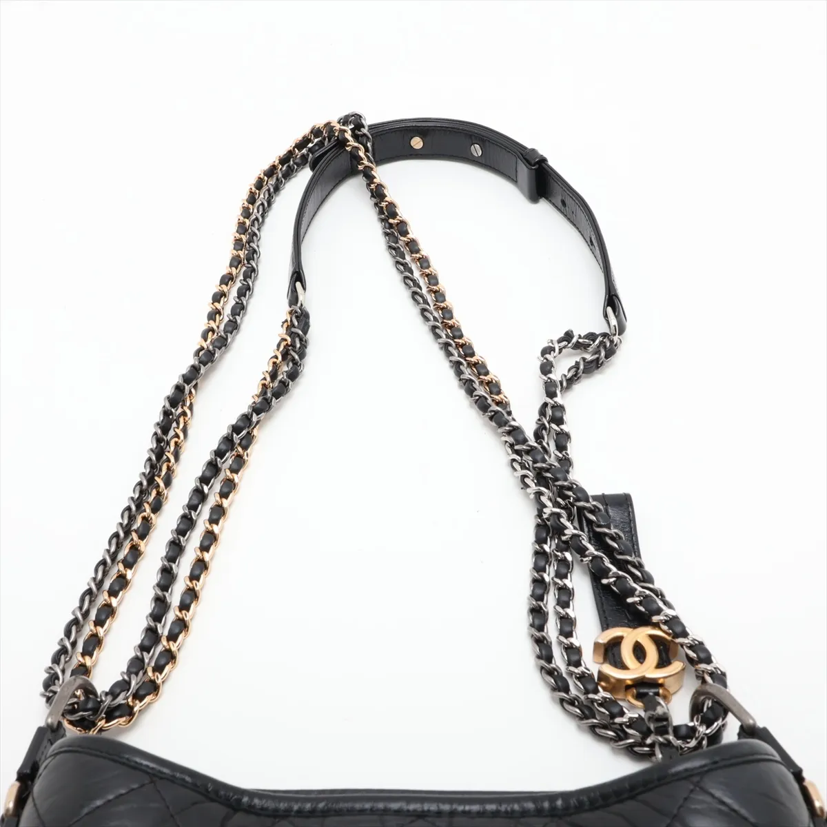 Gabrielle de Chanel Vintage Calfskin Chain Shoulder Bag, Black with Gold and Silver Hardware, 29699016, Serial Number 29 — view 6