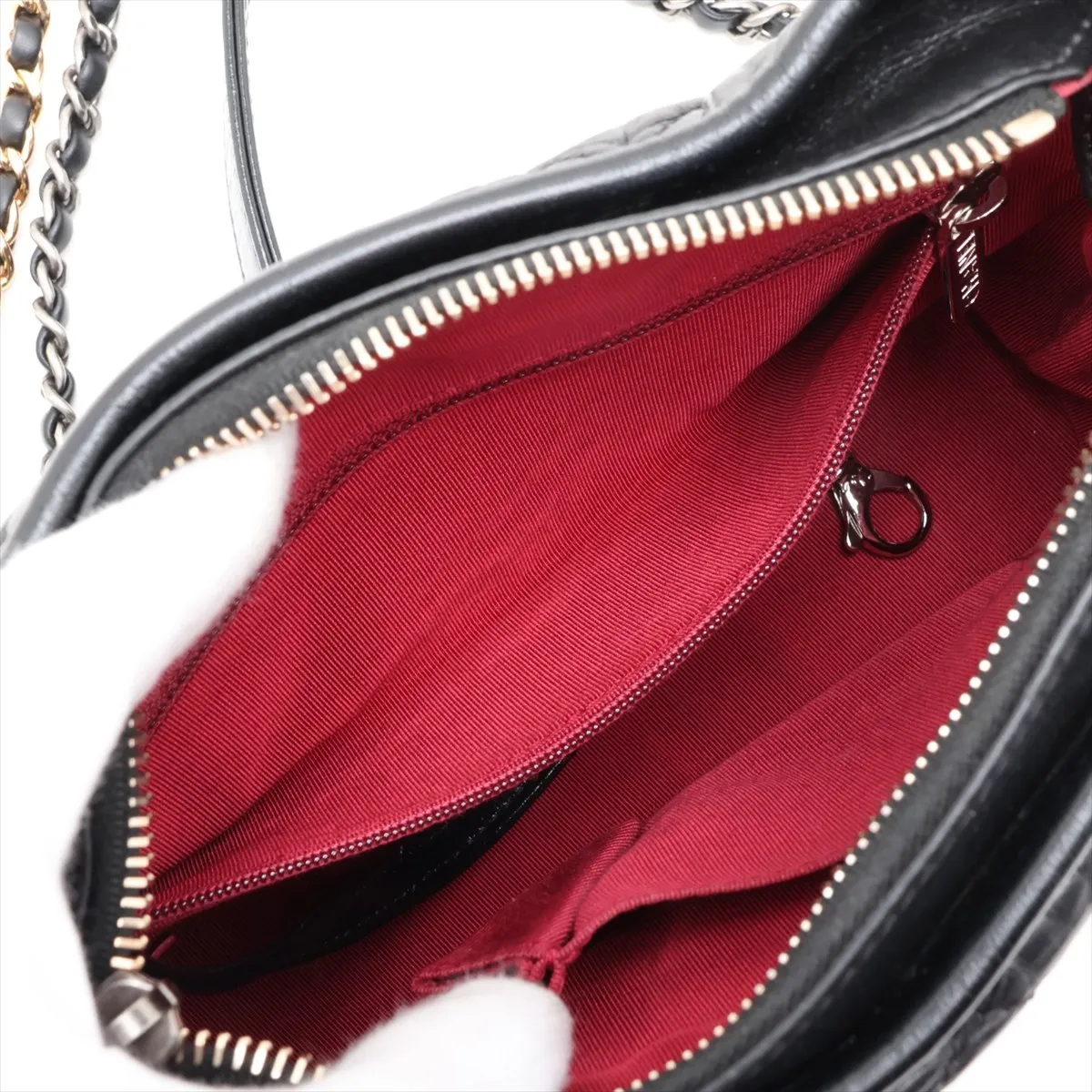 Gabrielle de Chanel Vintage Calfskin Chain Shoulder Bag, Black with Gold and Silver Hardware, 29699016, Serial Number 29 — view 8