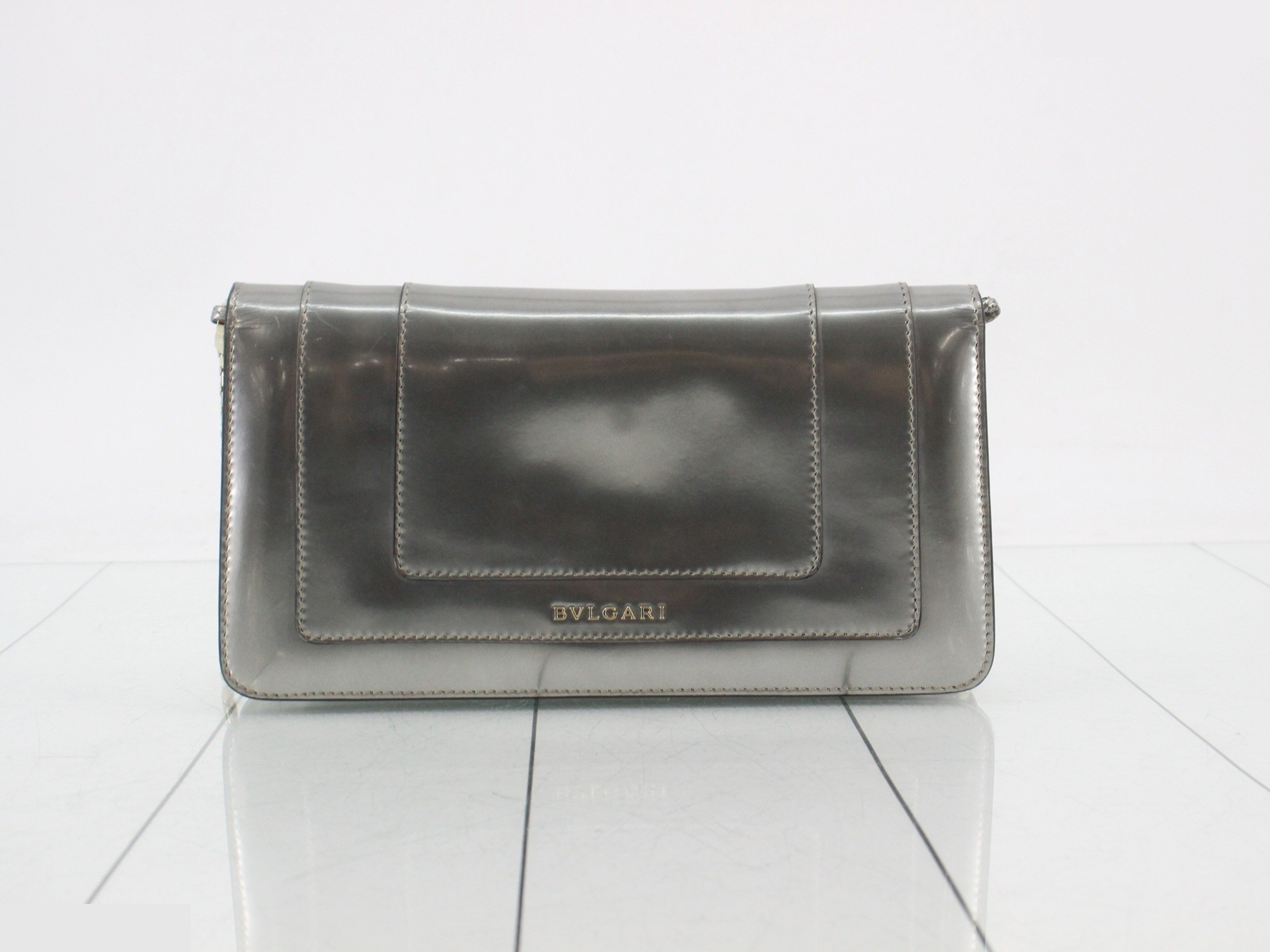 Serpenti Forever Enamel Chain Shoulder Bag, Silver Color — view 2