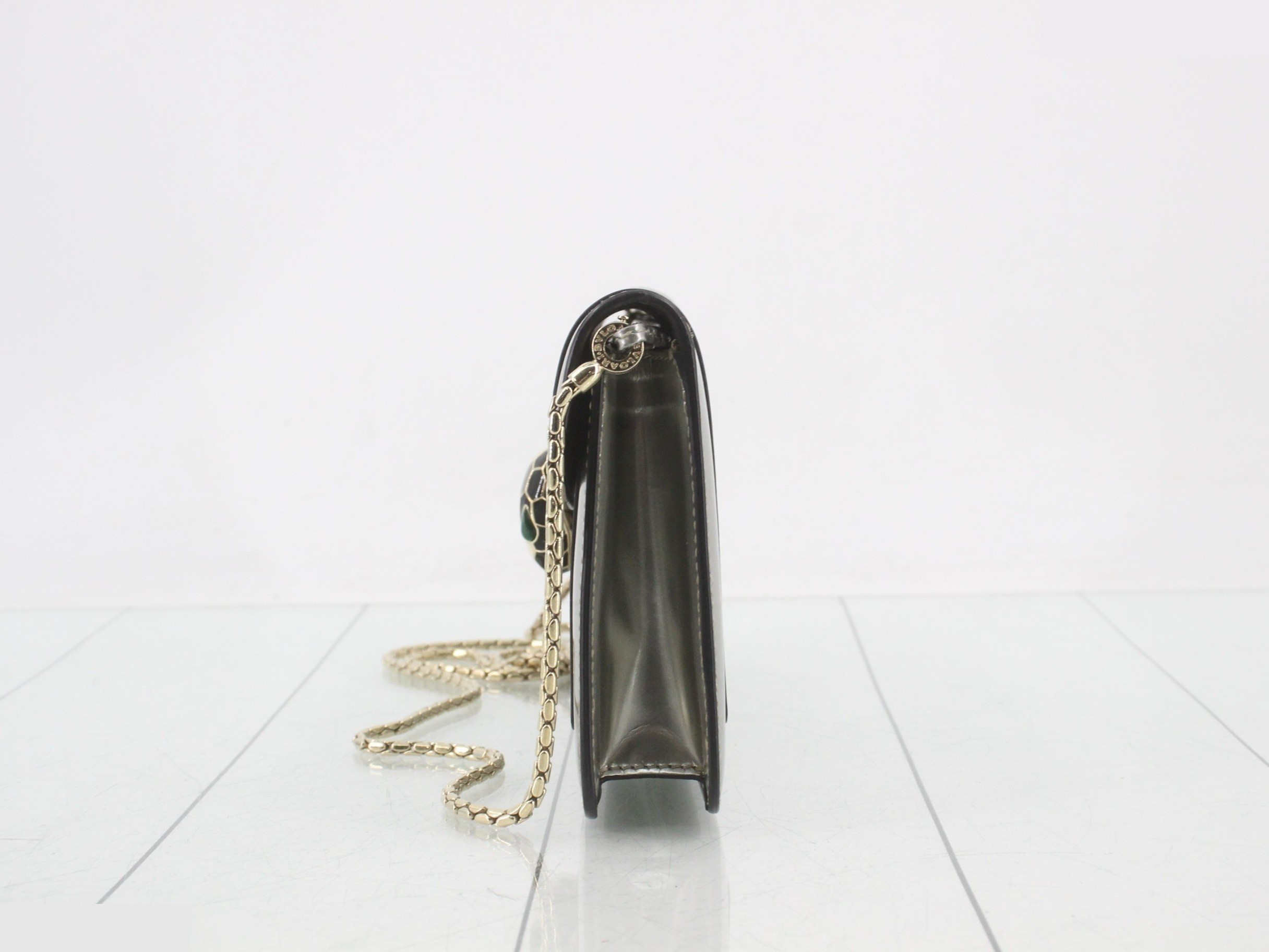 Serpenti Forever Enamel Chain Shoulder Bag, Silver Color — view 3