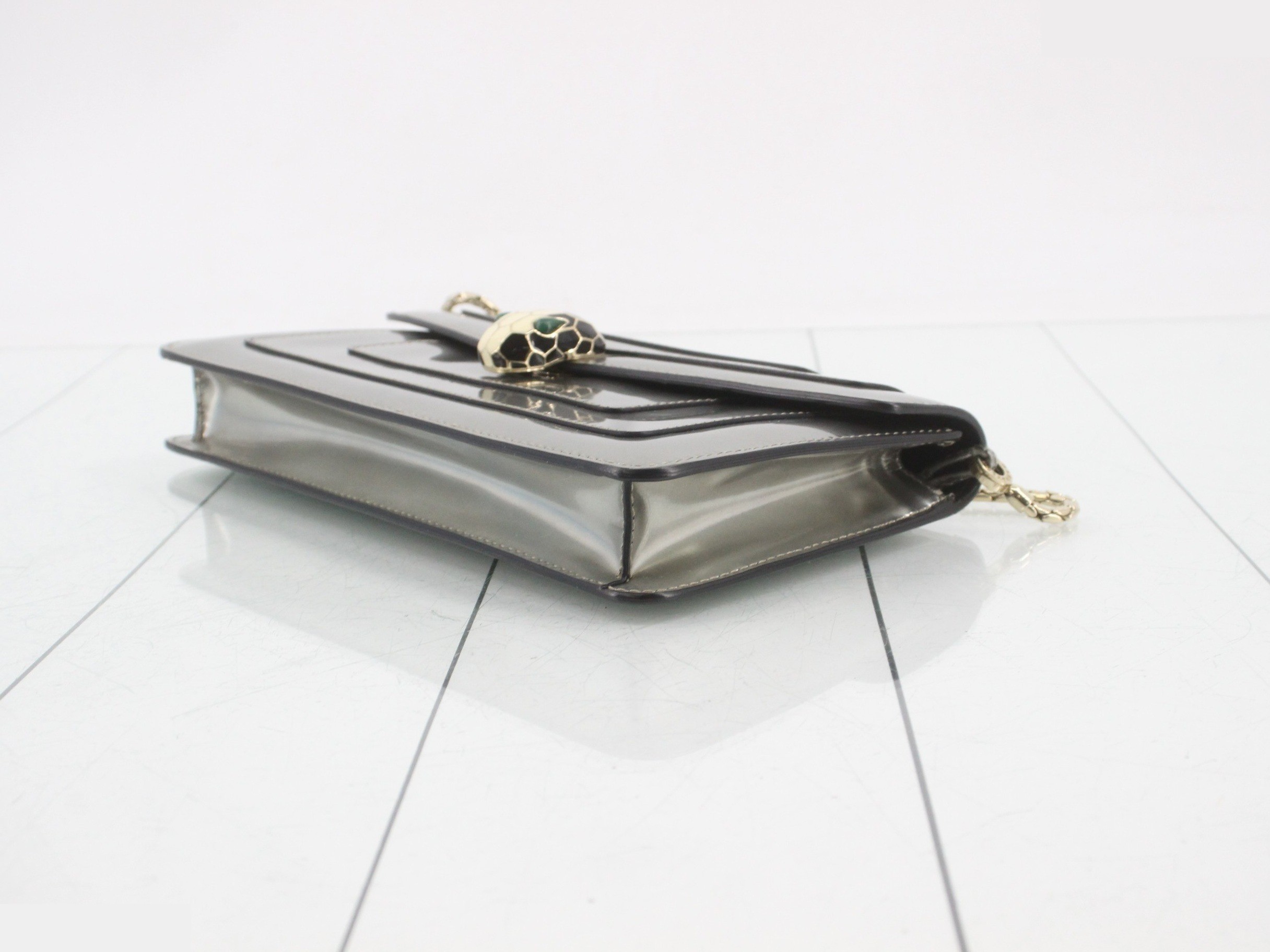 Serpenti Forever Enamel Chain Shoulder Bag, Silver Color — view 6