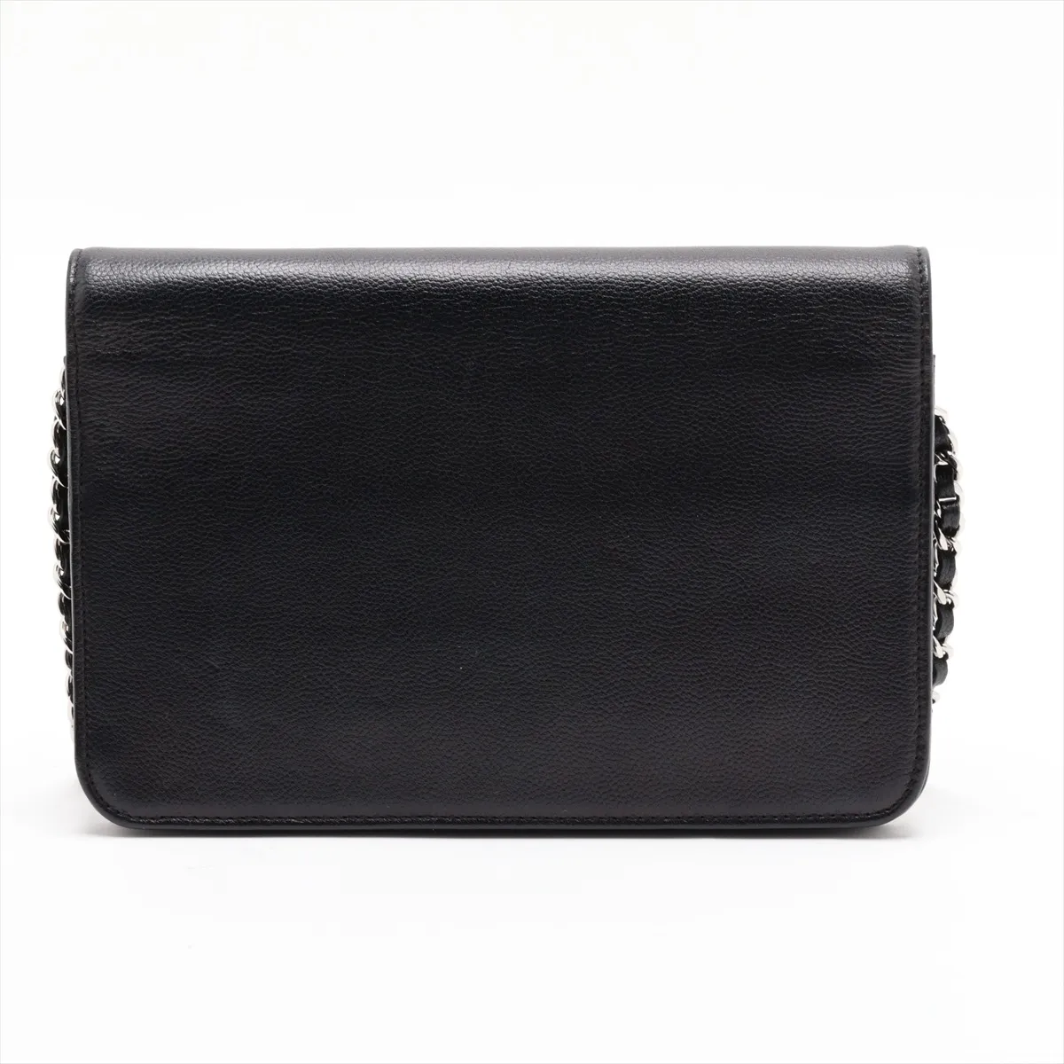 Coco Mark Caviar Skin Chain Wallet, Black with Silver Hardware, 14626034, Series 14 — view 2