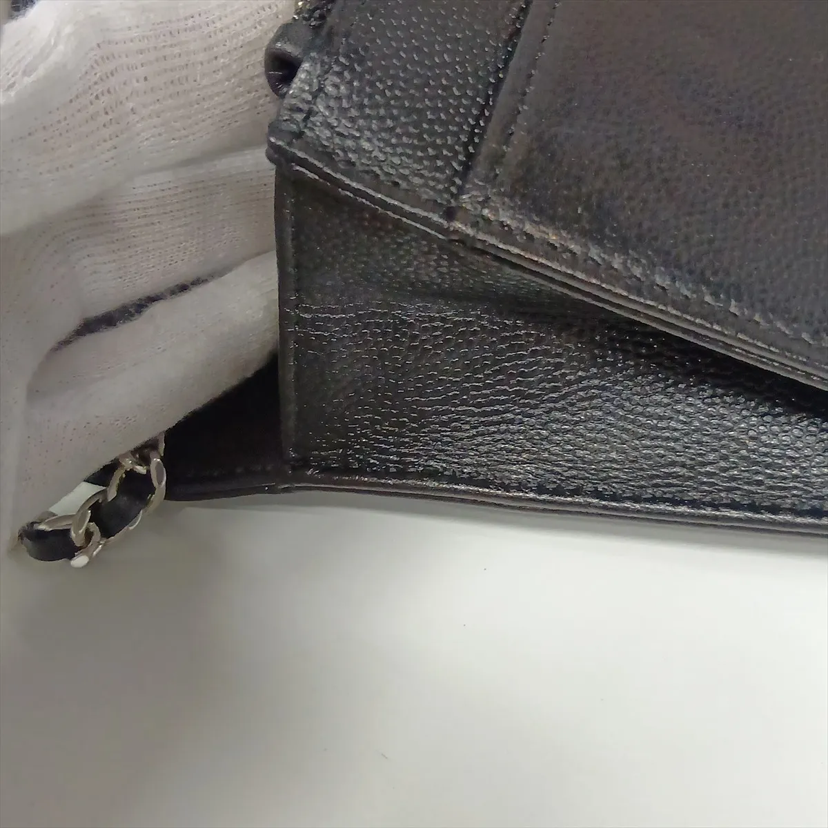 Coco Mark Caviar Skin Chain Wallet, Black with Silver Hardware, 14626034, Series 14 — view 14