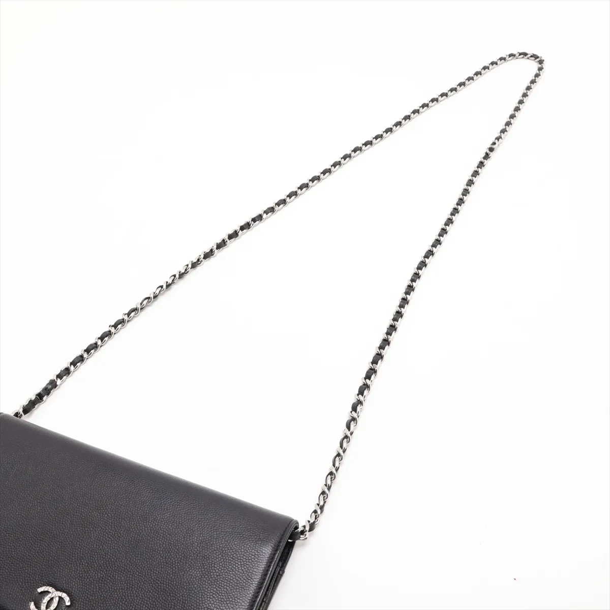 Coco Mark Caviar Skin Chain Wallet, Black with Silver Hardware, 14626034, Series 14 — view 5