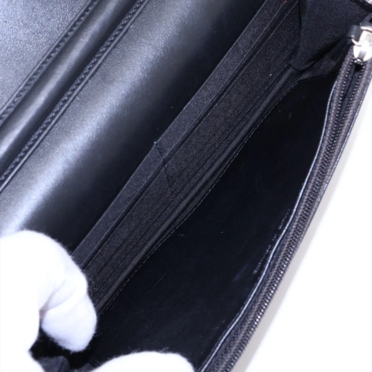 Coco Mark Caviar Skin Chain Wallet, Black with Silver Hardware, 14626034, Series 14 — view 6