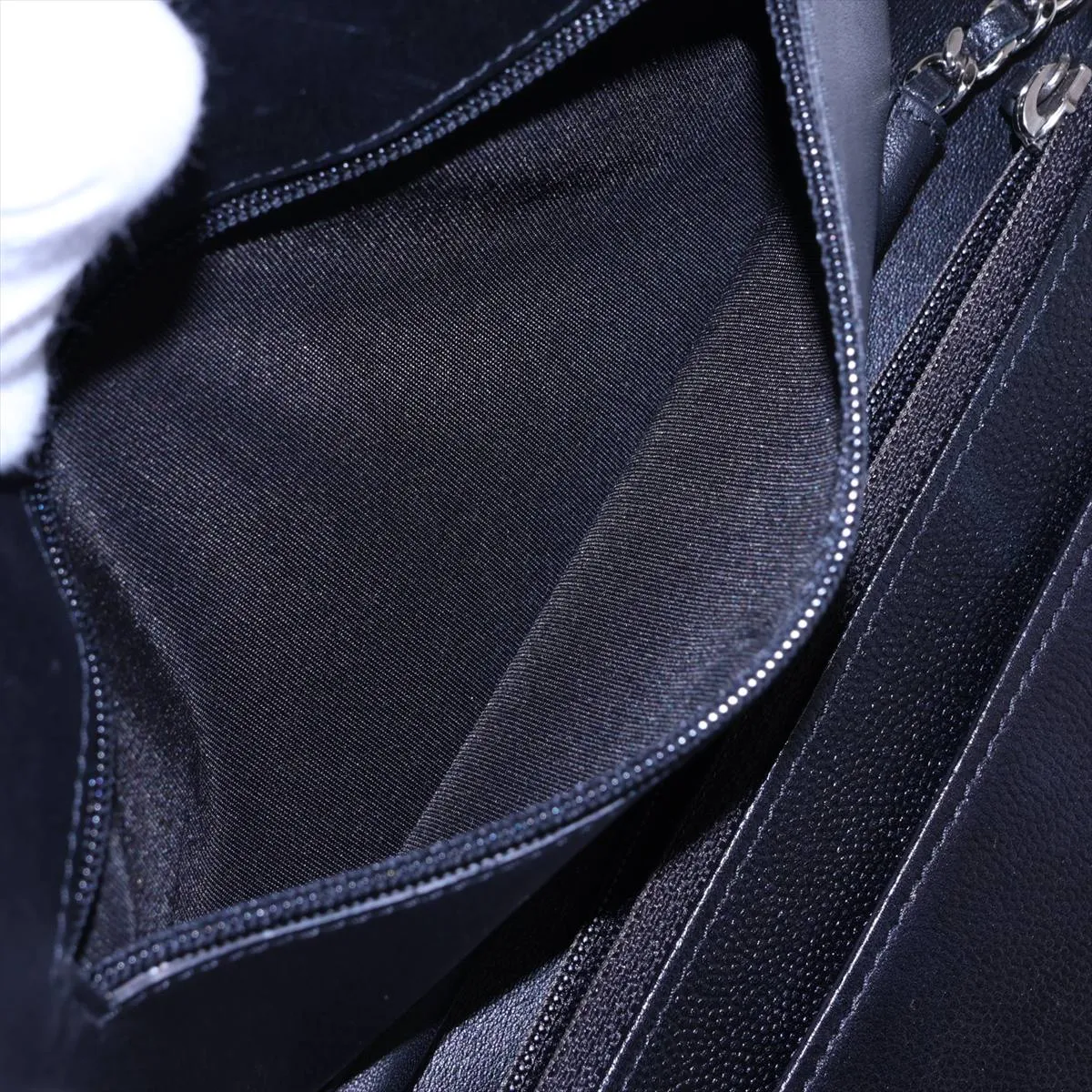 Coco Mark Caviar Skin Chain Wallet, Black with Silver Hardware, 14626034, Series 14 — view 9