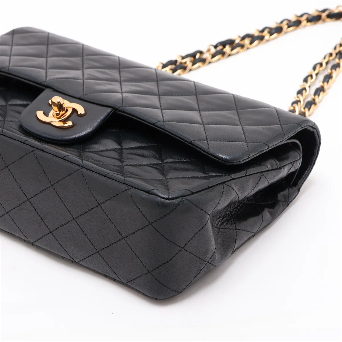 [Individually packaged] Chanel Matelassé 25 Lambskin Double Flap Double Chain Bag, Black with Gold Hardware, 1440384, Series 1, A01112 — view 3
