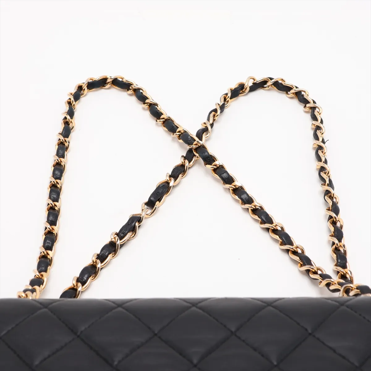 [Individually packaged] Chanel Matelassé 25 Lambskin Double Flap Double Chain Bag, Black with Gold Hardware, 1440384, Series 1, A01112 — view 6
