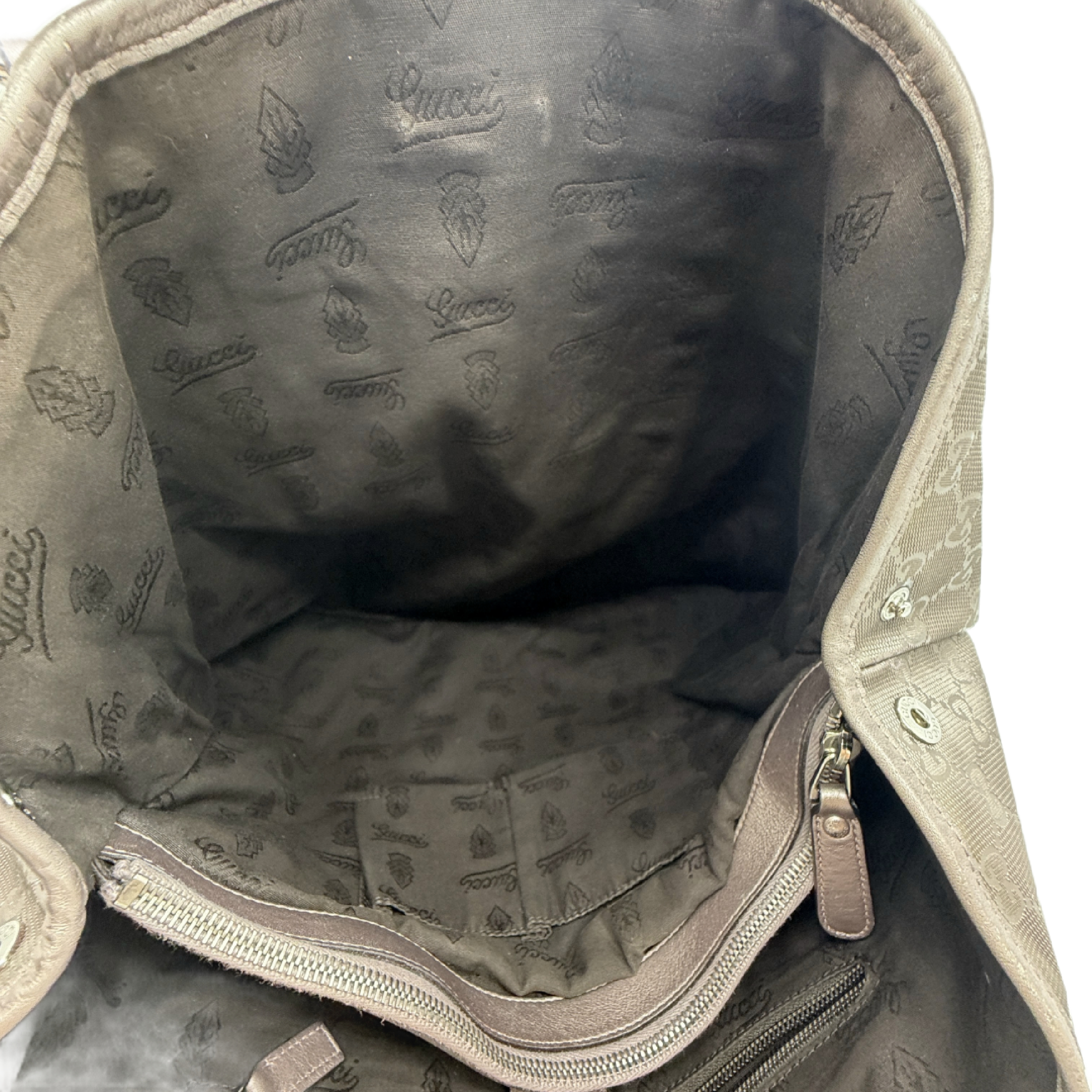 GG Imprime GG pattern coated canvas leather metallic gray x silver hardware tote bag — view 11