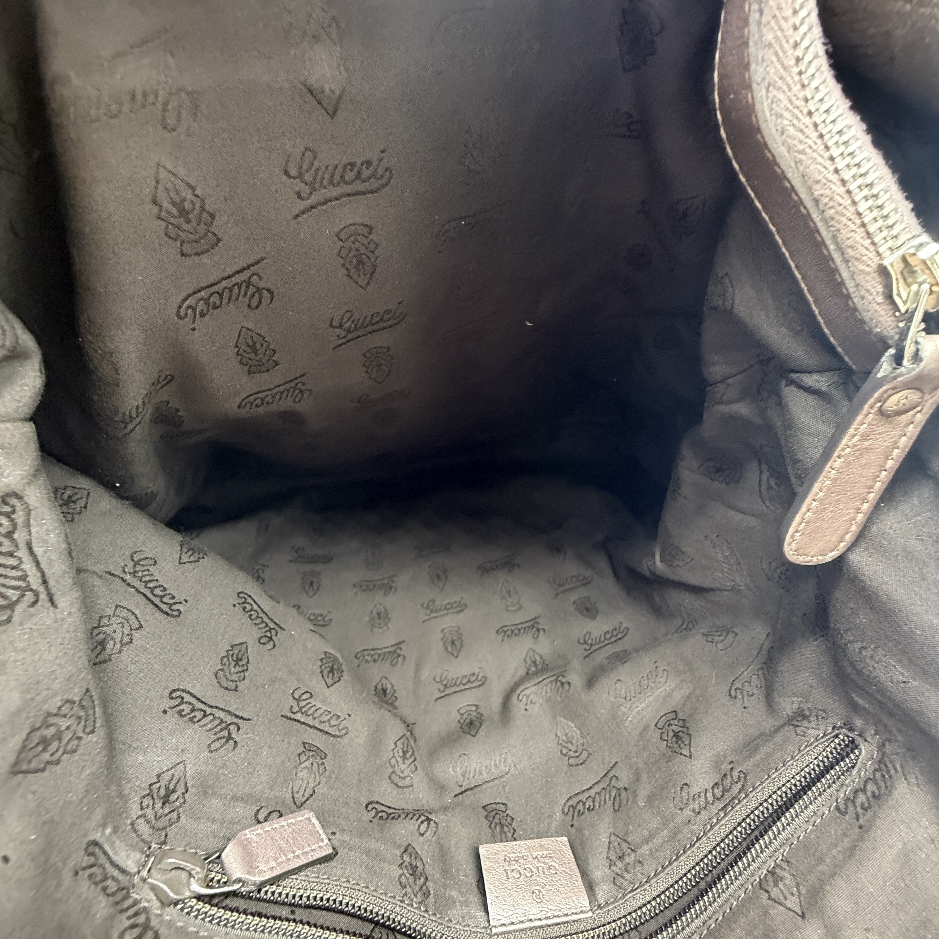 GG Imprime GG pattern coated canvas leather metallic gray x silver hardware tote bag — view 12