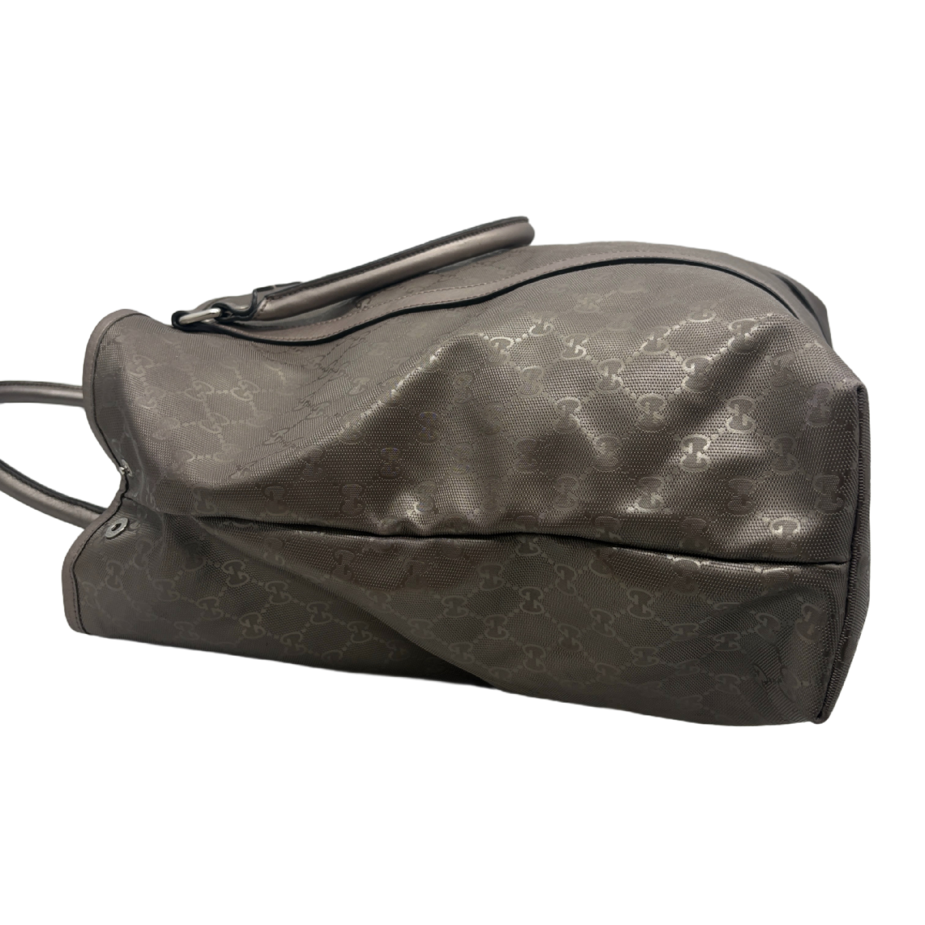 GG Imprime GG pattern coated canvas leather metallic gray x silver hardware tote bag — view 3