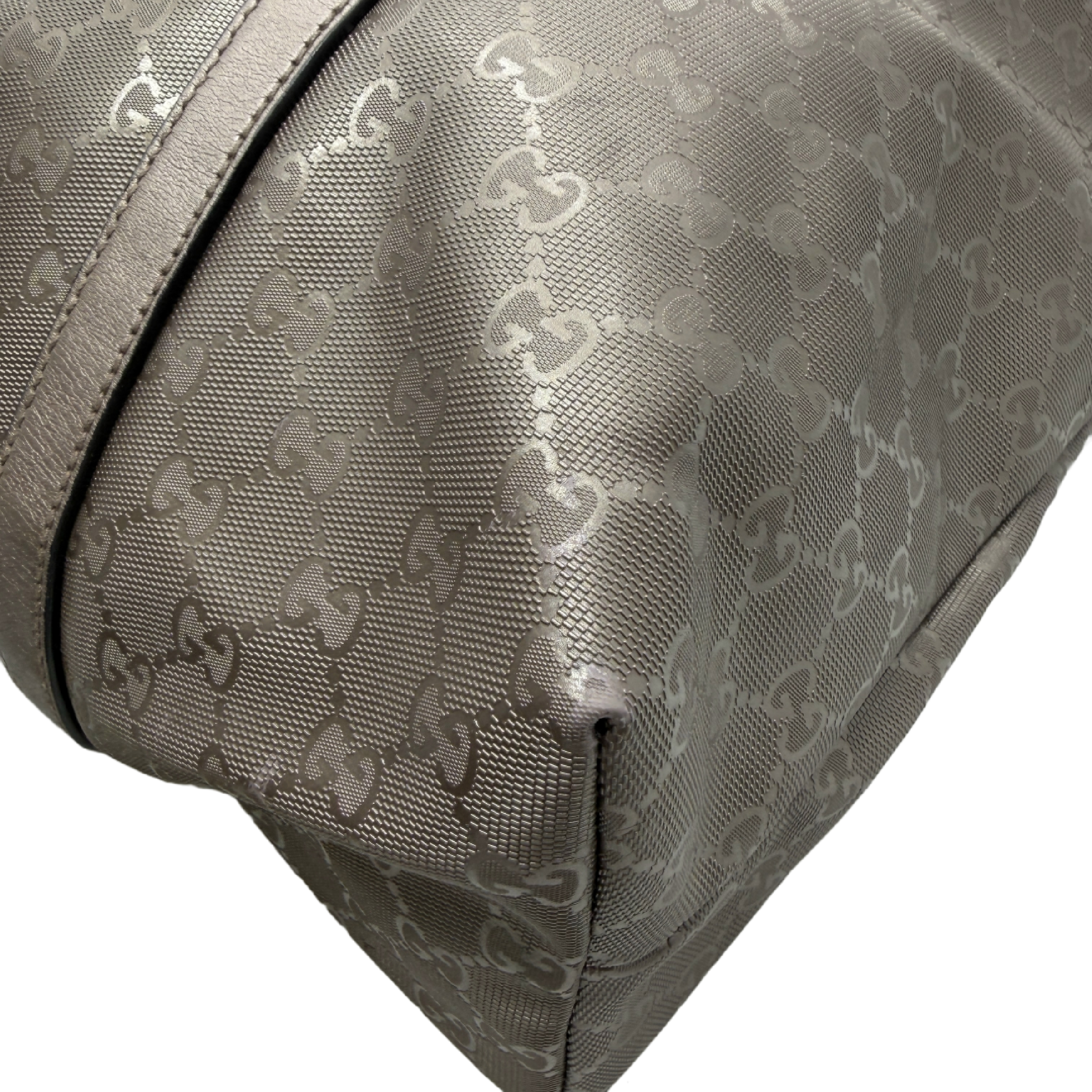GG Imprime GG pattern coated canvas leather metallic gray x silver hardware tote bag — view 7