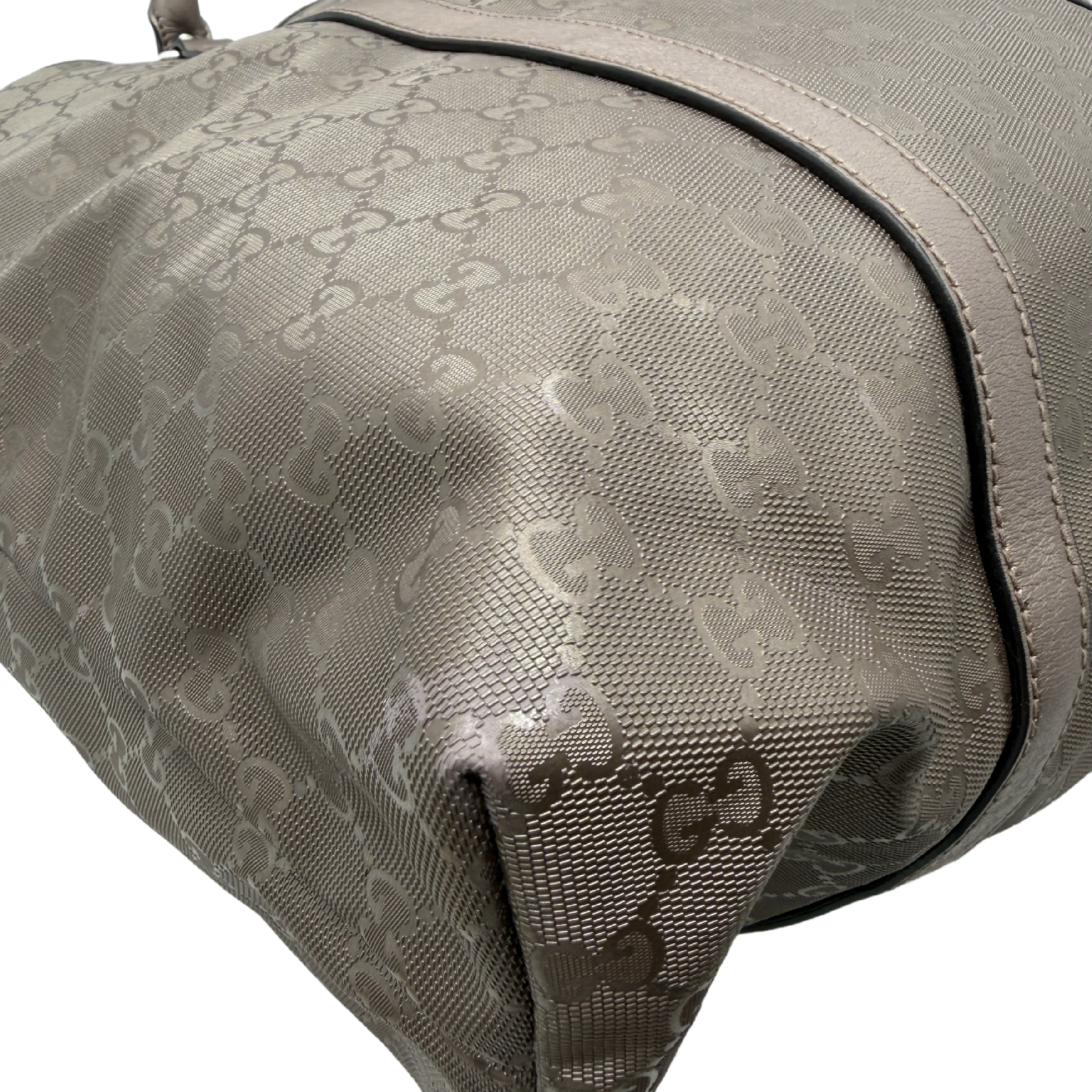 GG Imprime GG pattern coated canvas leather metallic gray x silver hardware tote bag — view 8