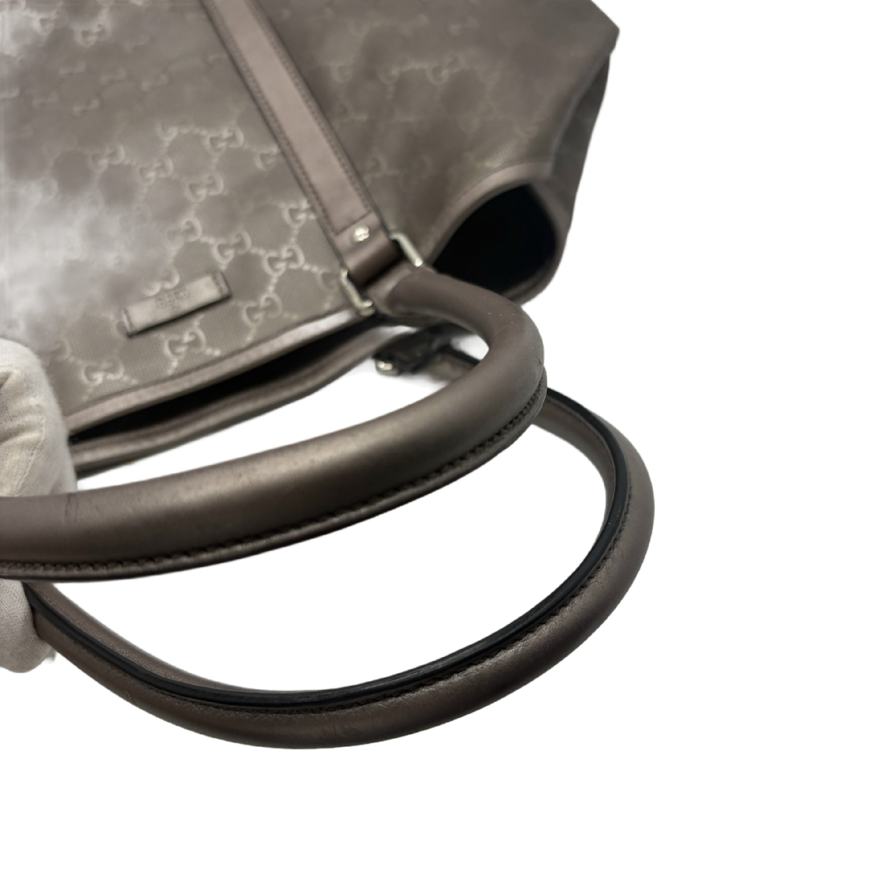 GG Imprime GG pattern coated canvas leather metallic gray x silver hardware tote bag — view 10