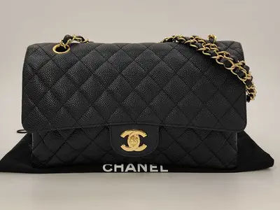 Caviar Skin Matelassé 25 Double Flap Chain Shoulder Bag