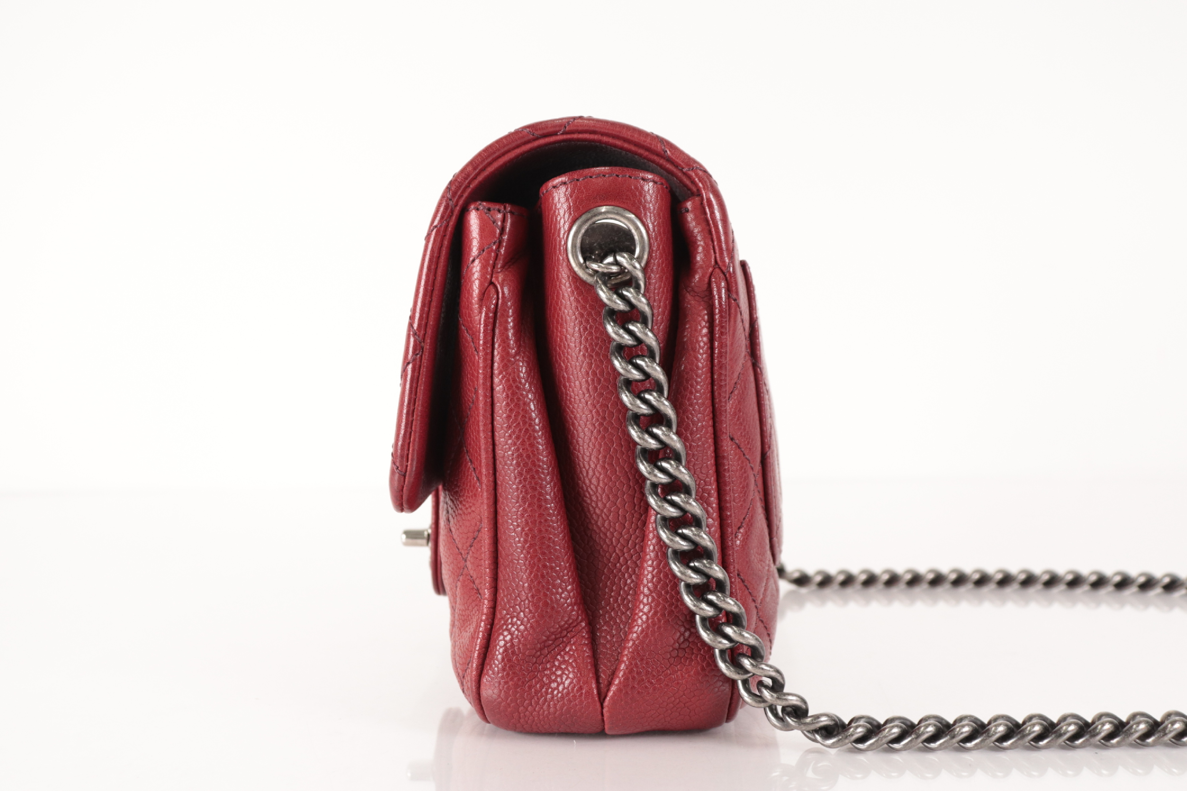 Matelassé Caviar Chain Shoulder Bag, Silver Hardware, Bordeaux, Serial Number 23 Series — view 5