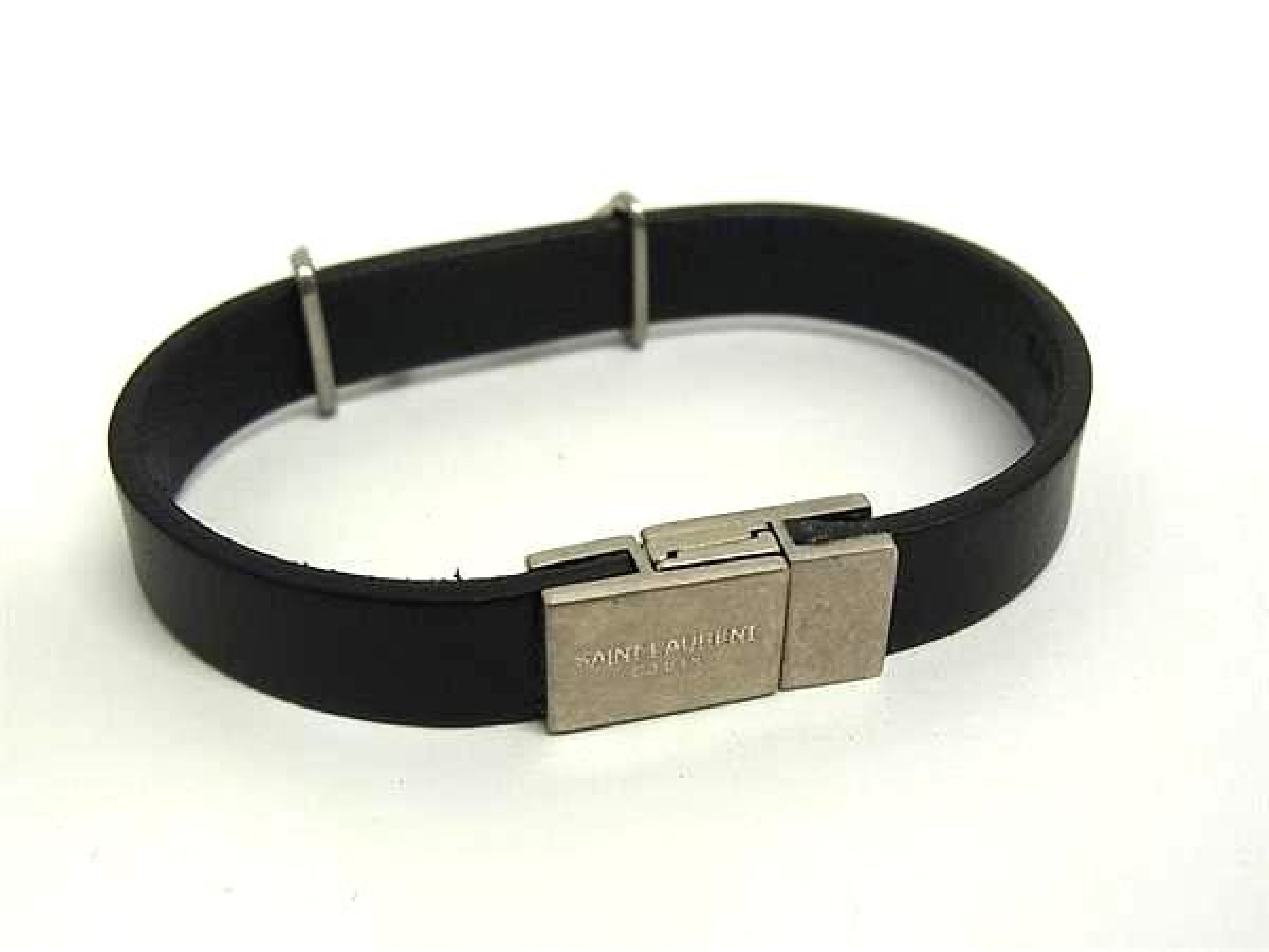 Cassandra Leather Bracelet Bangle - Excellent Condition - Black & Silver Tone - HE2617 Bracelet/Bangle — view 2
