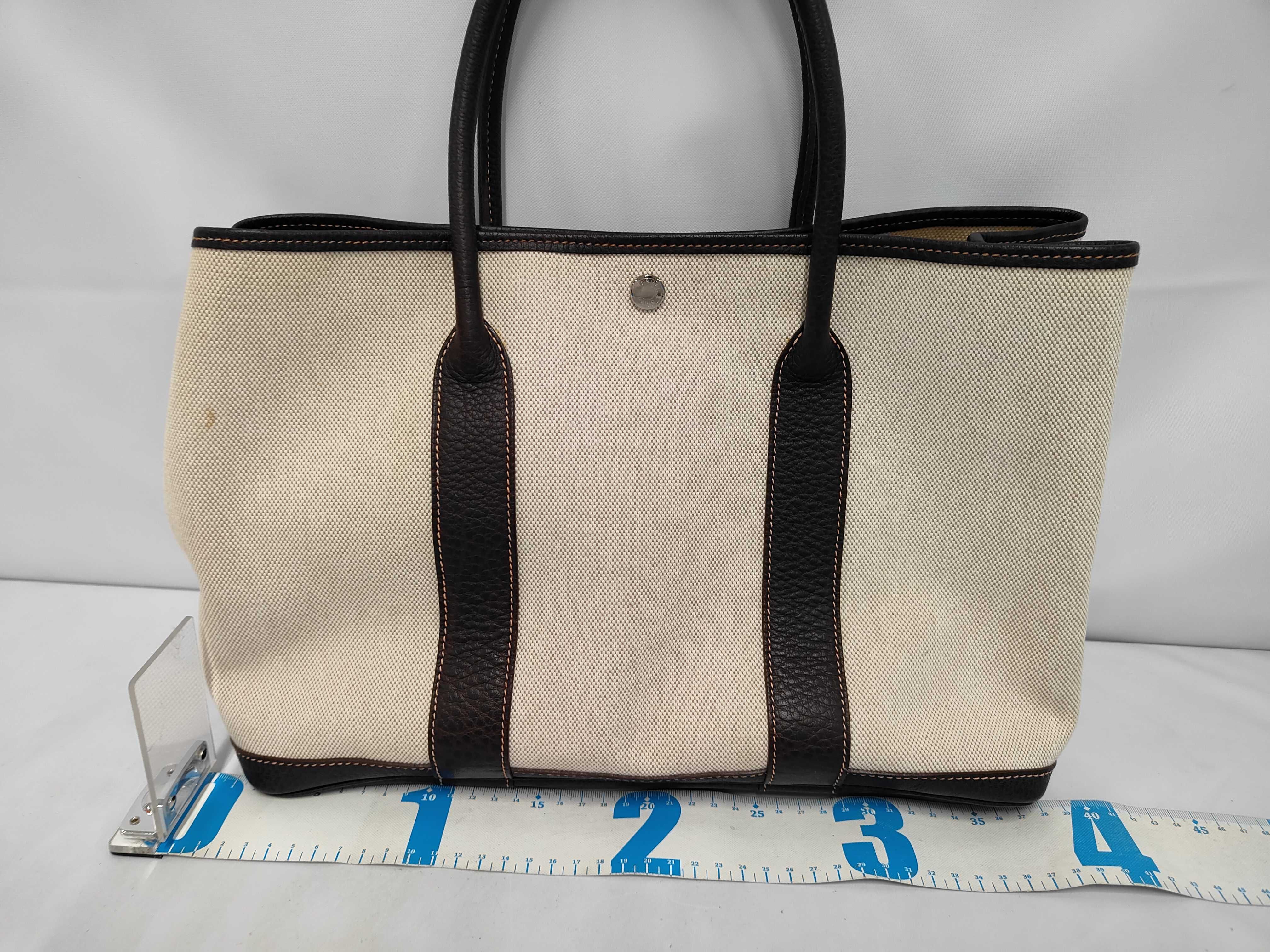 Garden Party PM Brown x White Canvas x Leather C Stamp Bag — view 2