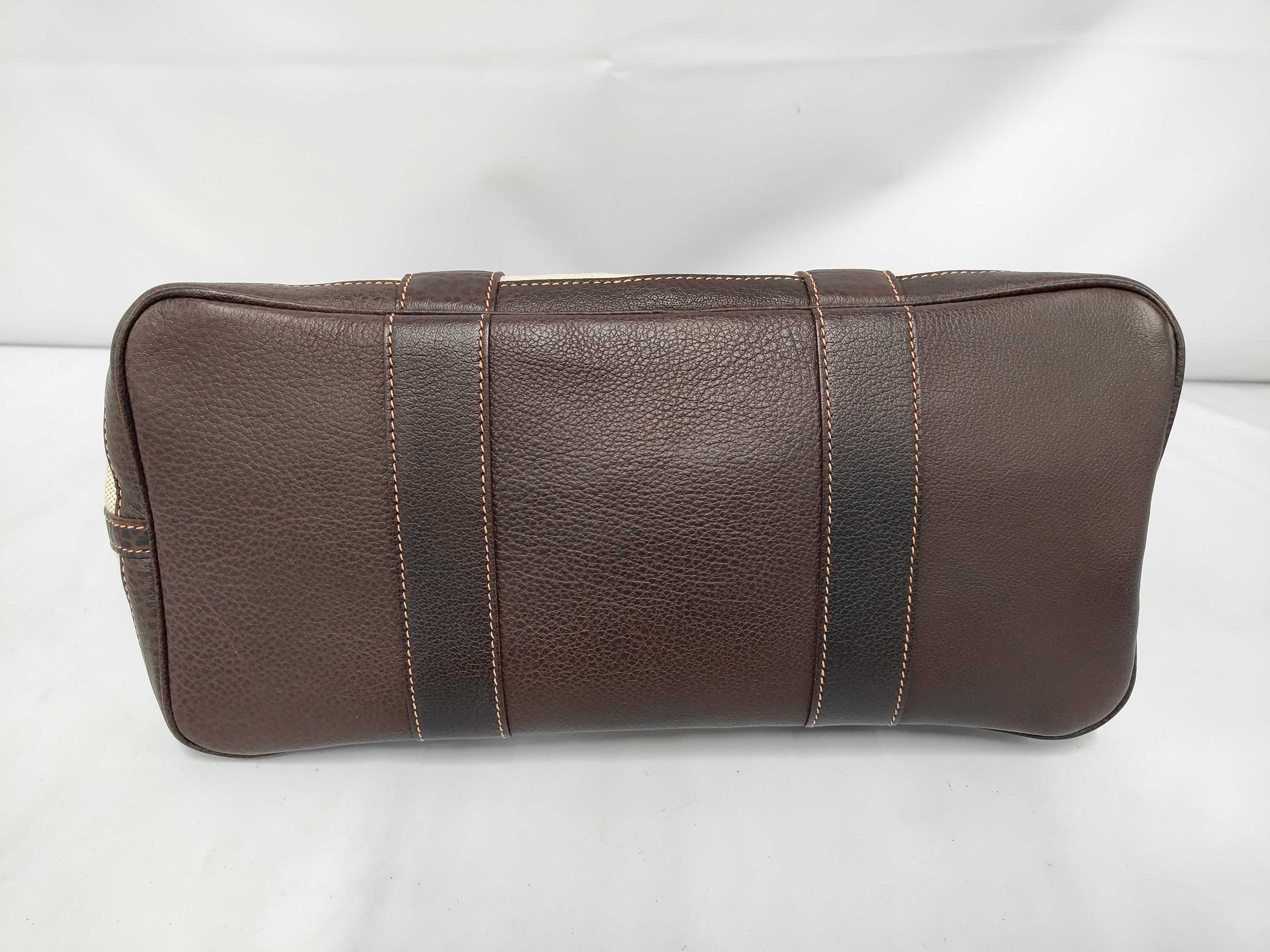 Garden Party PM Brown x White Canvas x Leather C Stamp Bag — view 3