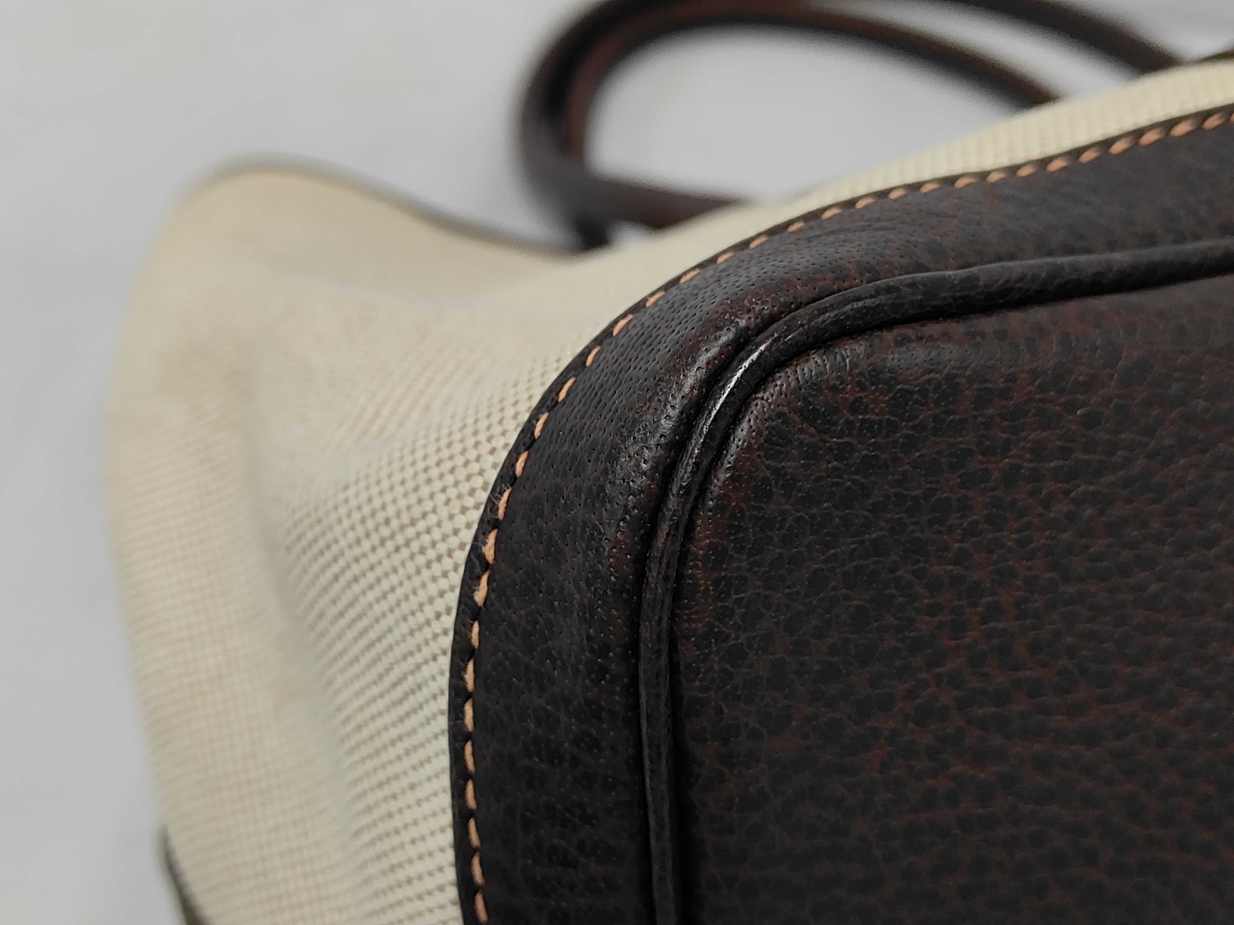 Garden Party PM Brown x White Canvas x Leather C Stamp Bag — view 4