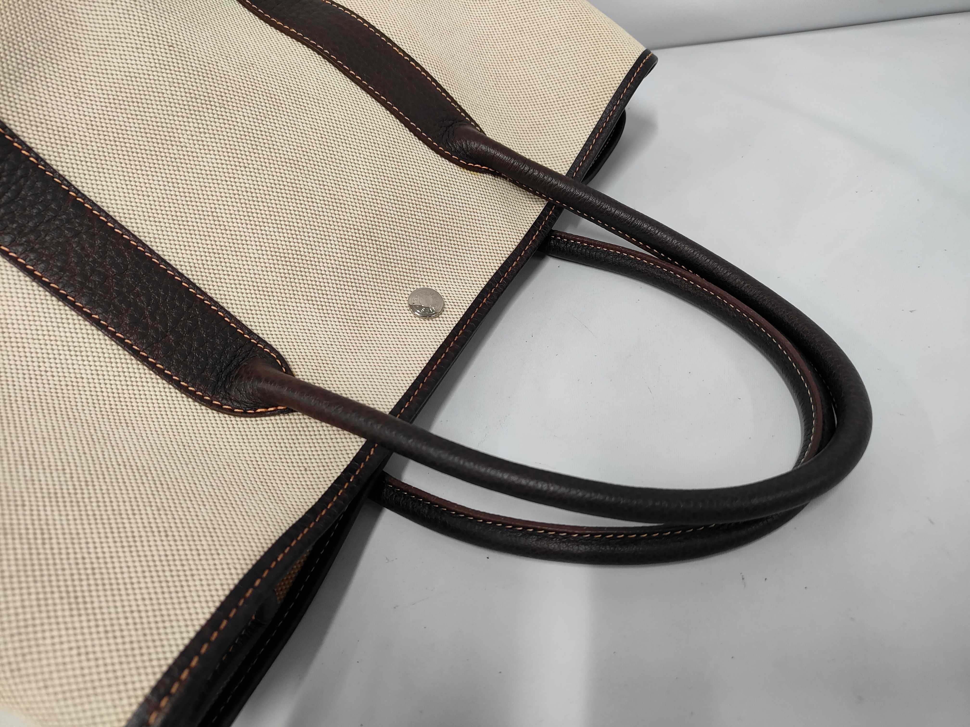 Garden Party PM Brown x White Canvas x Leather C Stamp Bag — view 5