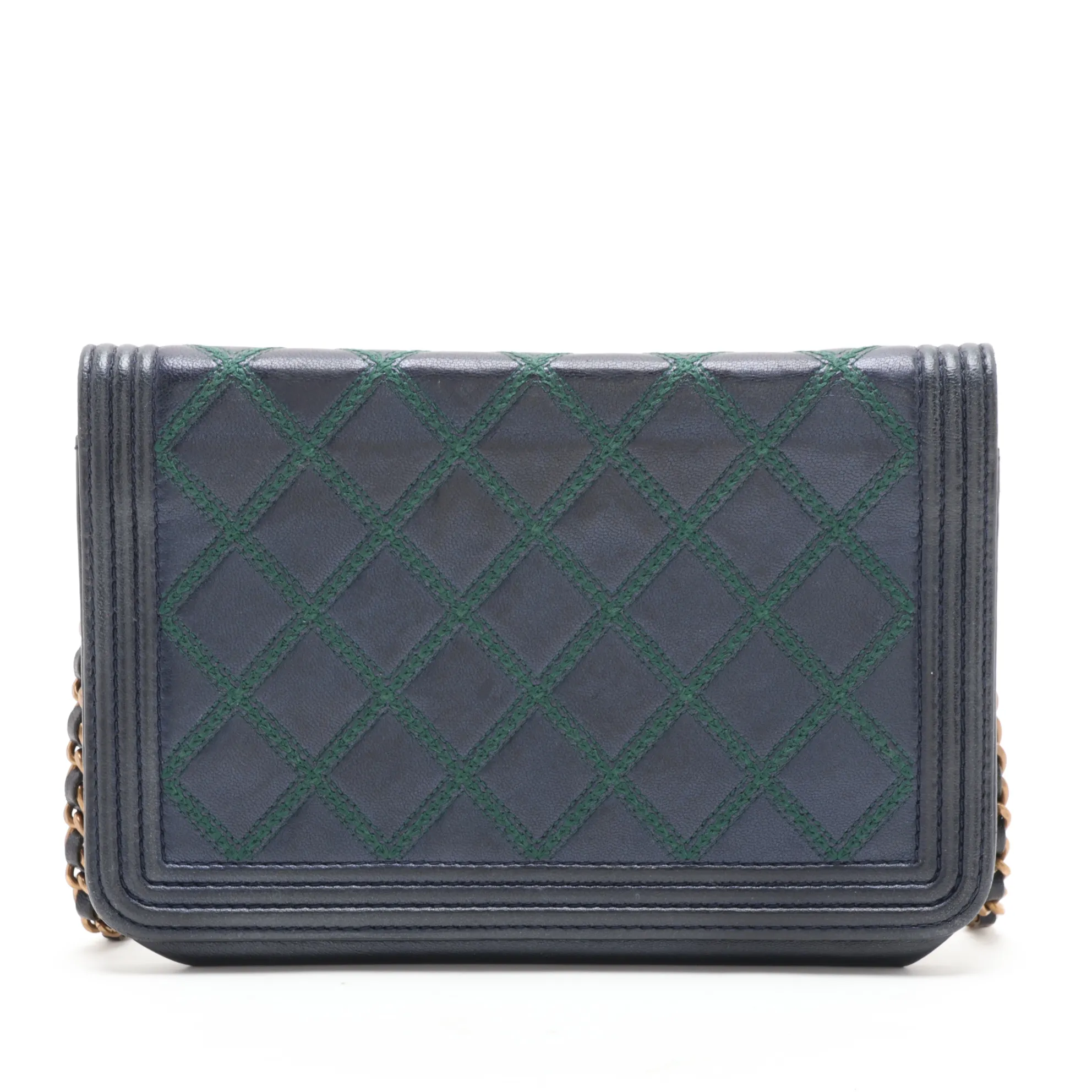 Boy Chanel Leather Chain Wallet, Blue with Gold Hardware, 18331828, Serial Number 18 — view 2