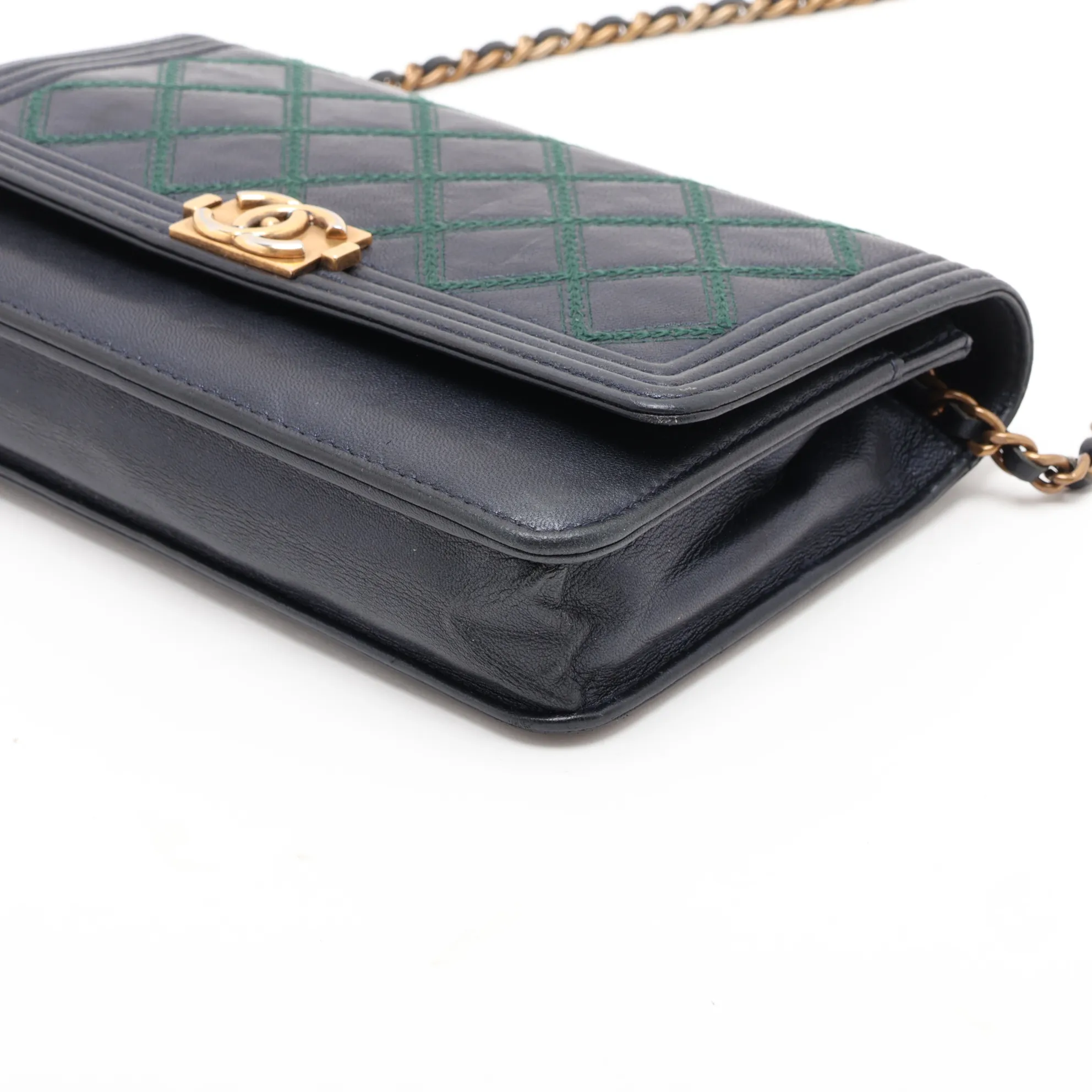 Boy Chanel Leather Chain Wallet, Blue with Gold Hardware, 18331828, Serial Number 18 — view 3