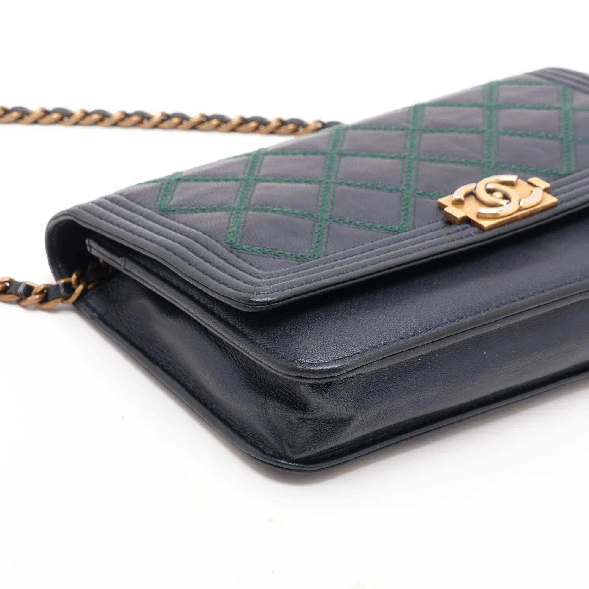Boy Chanel Leather Chain Wallet, Blue with Gold Hardware, 18331828, Serial Number 18 — view 4