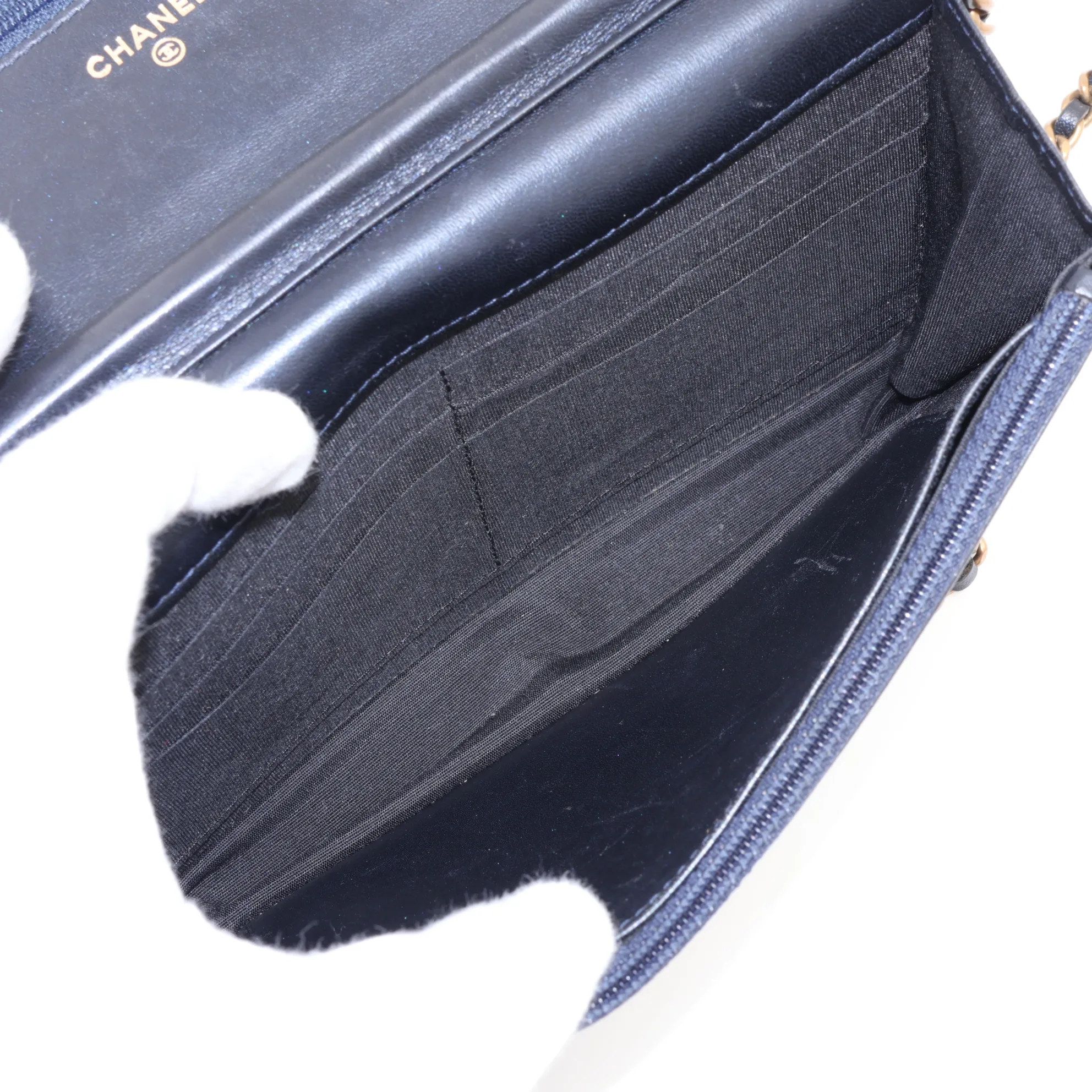 Boy Chanel Leather Chain Wallet, Blue with Gold Hardware, 18331828, Serial Number 18 — view 6