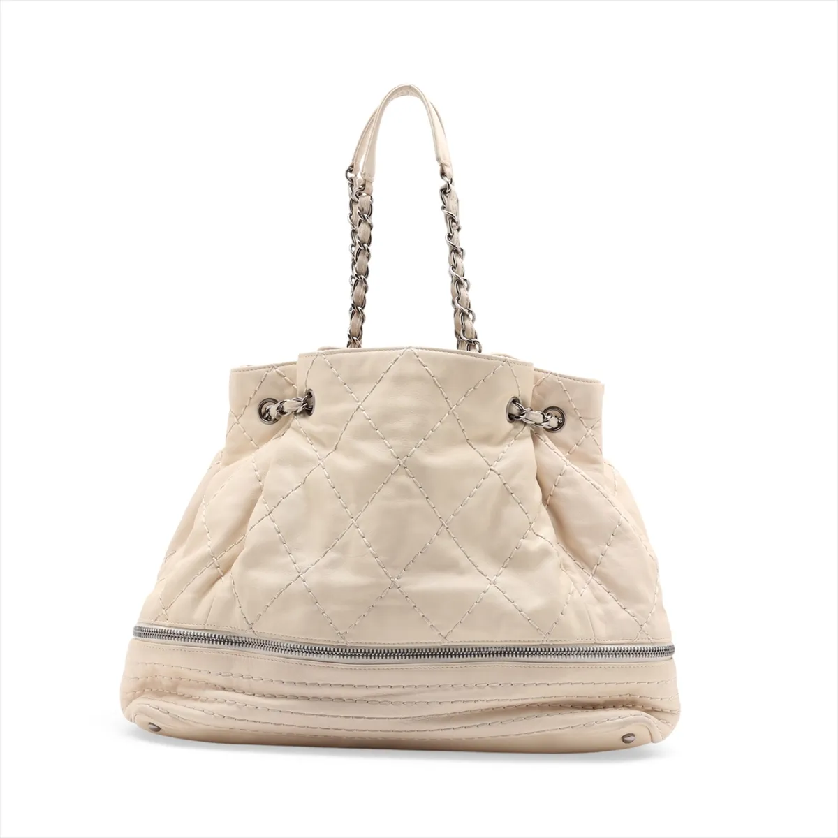 Wild Stitch Lambskin Chain Tote Bag, Ivory, Silver Hardware, 11354502, Serial Number 11