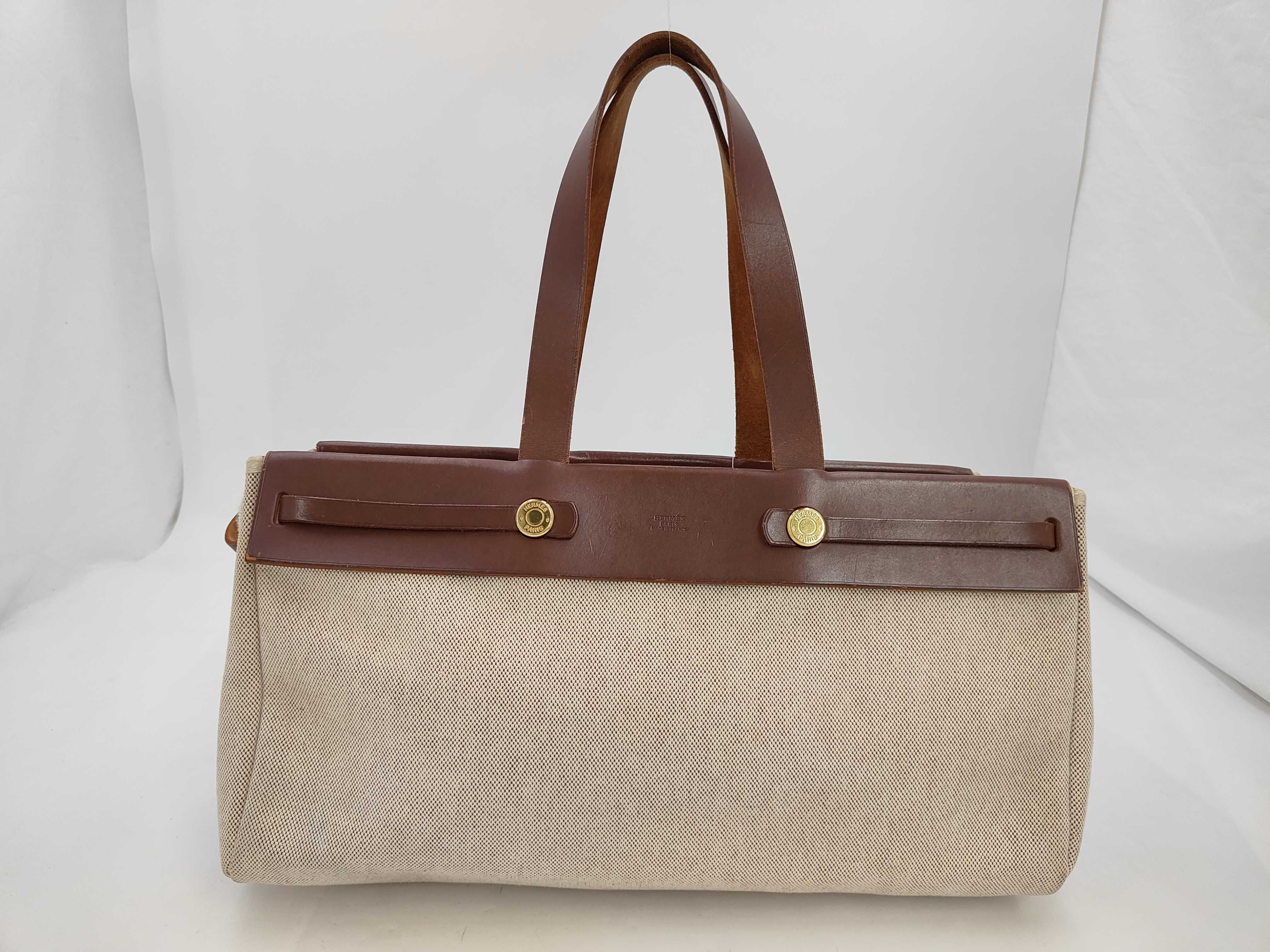 Herbag Cabas MM Toile H Leather Handbag