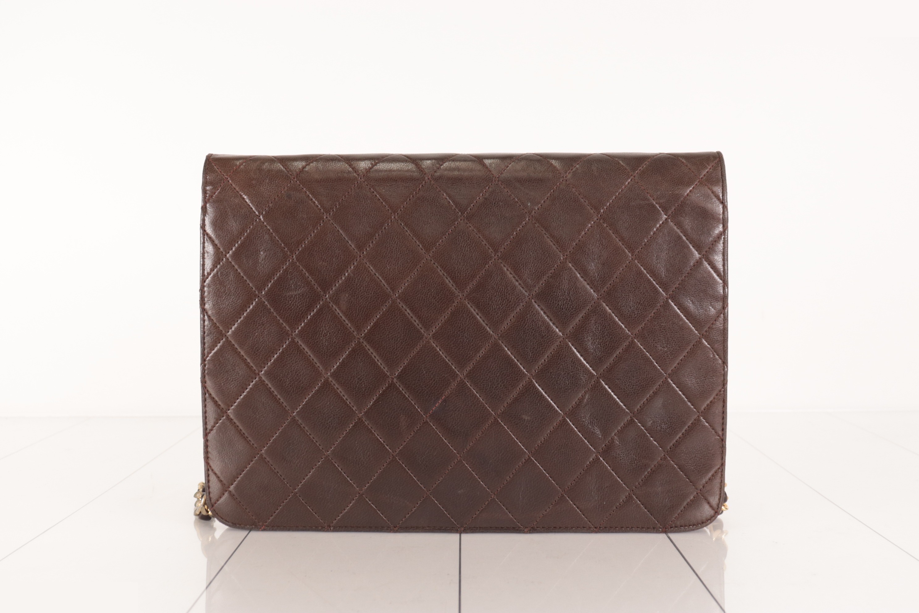 Matelassé Lambskin Push Chain Shoulder Bag, Brown, Series 6 — view 2