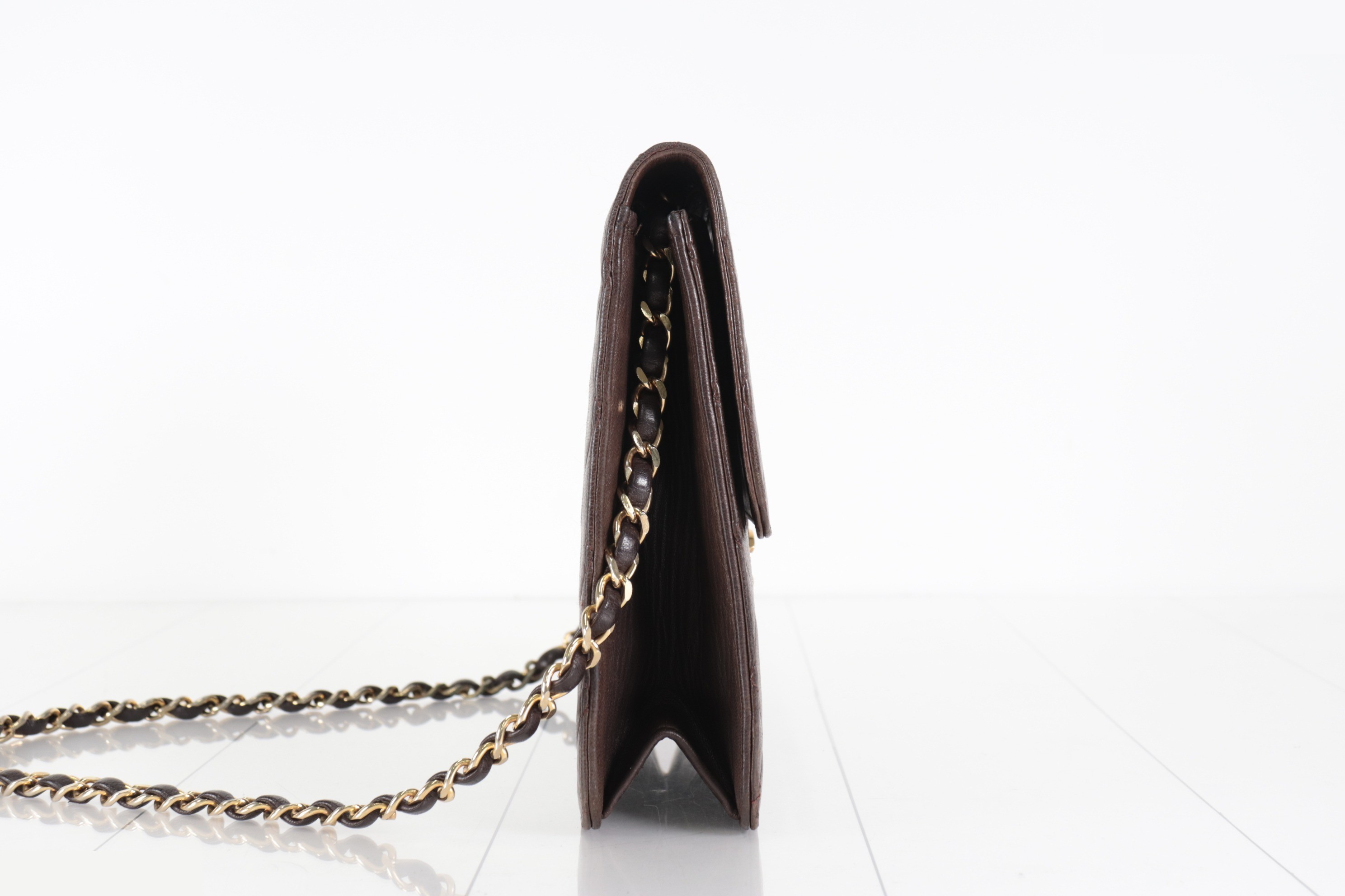 Matelassé Lambskin Push Chain Shoulder Bag, Brown, Series 6 — view 3