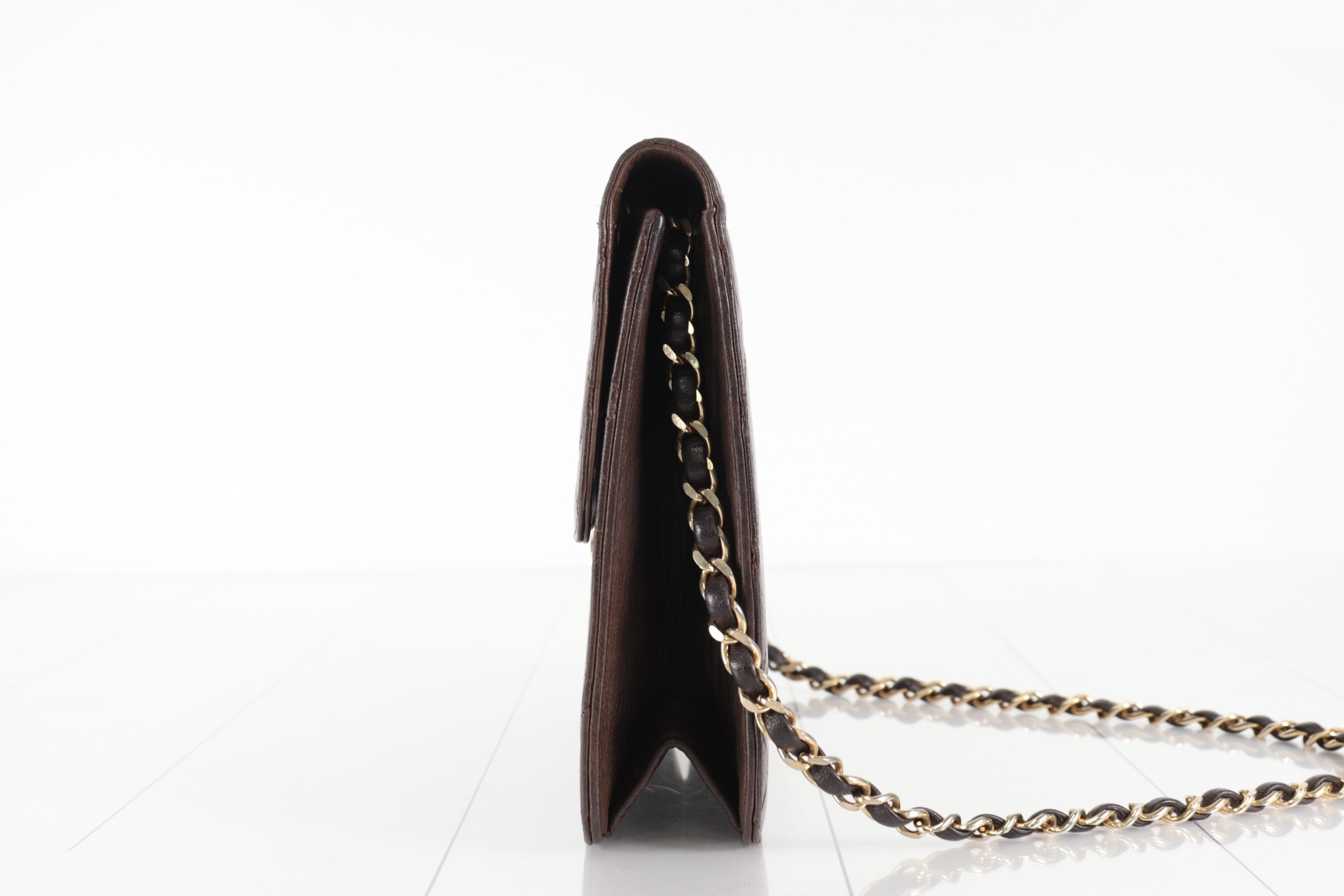 Matelassé Lambskin Push Chain Shoulder Bag, Brown, Series 6 — view 4