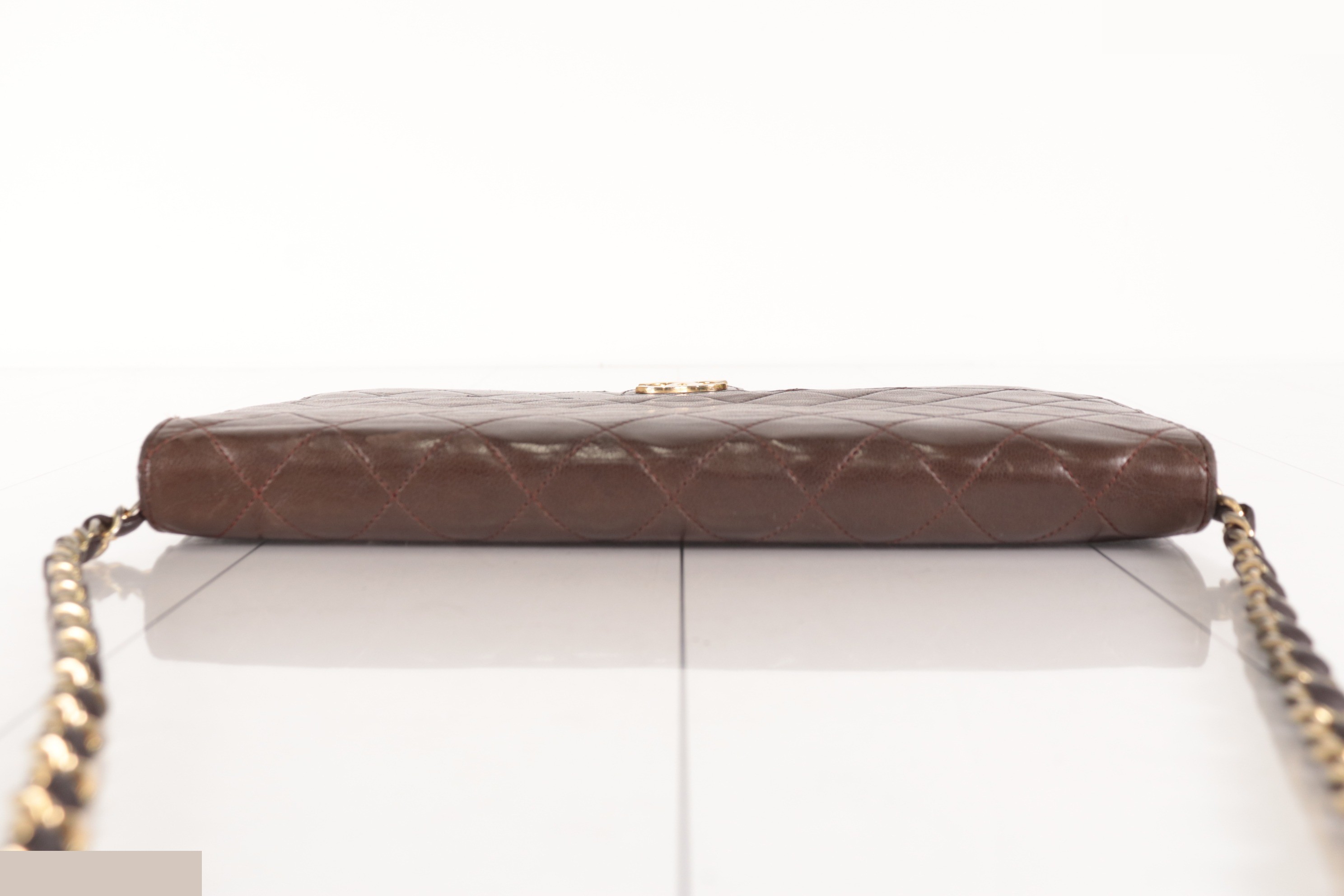 Matelassé Lambskin Push Chain Shoulder Bag, Brown, Series 6 — view 5