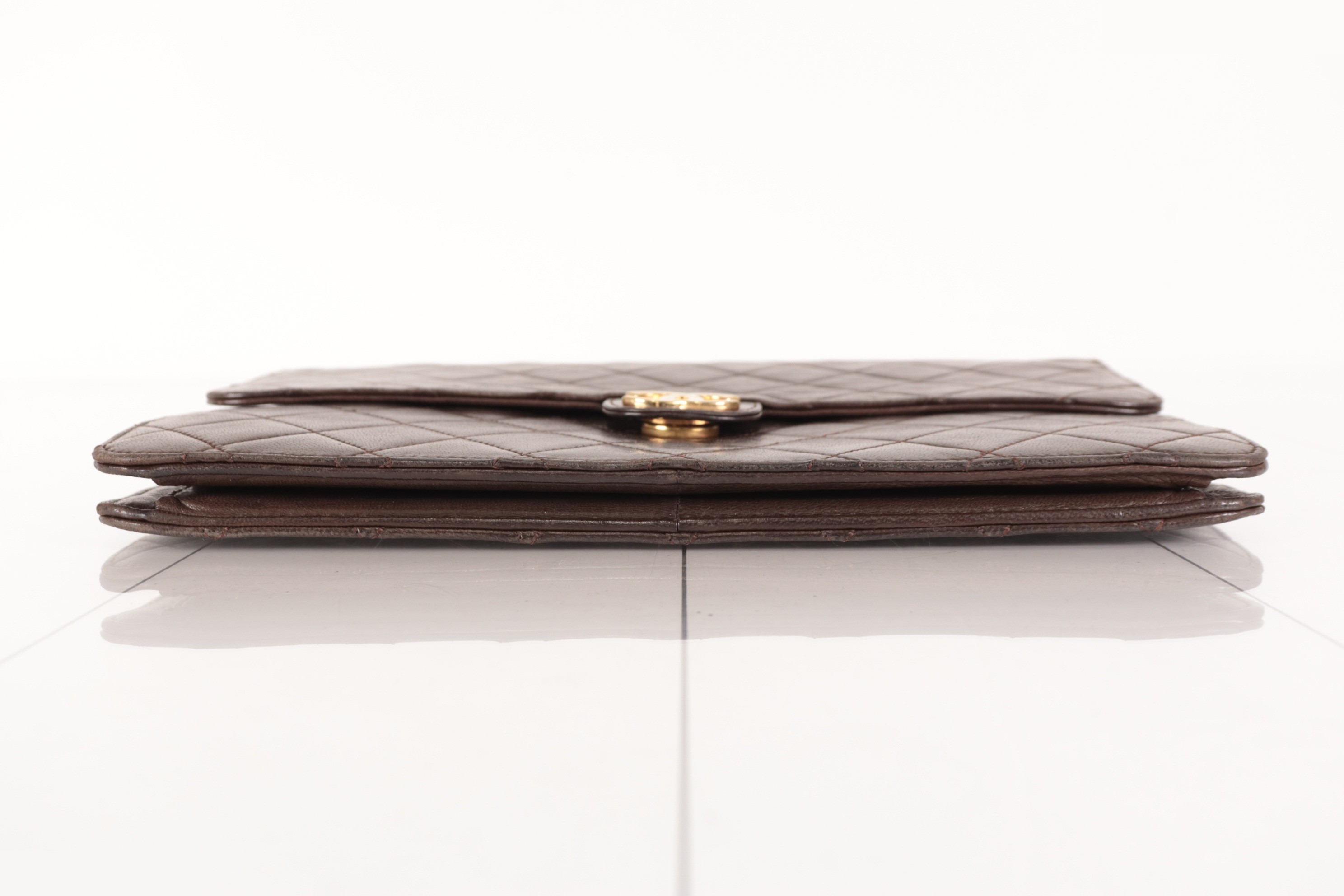 Matelassé Lambskin Push Chain Shoulder Bag, Brown, Series 6 — view 6