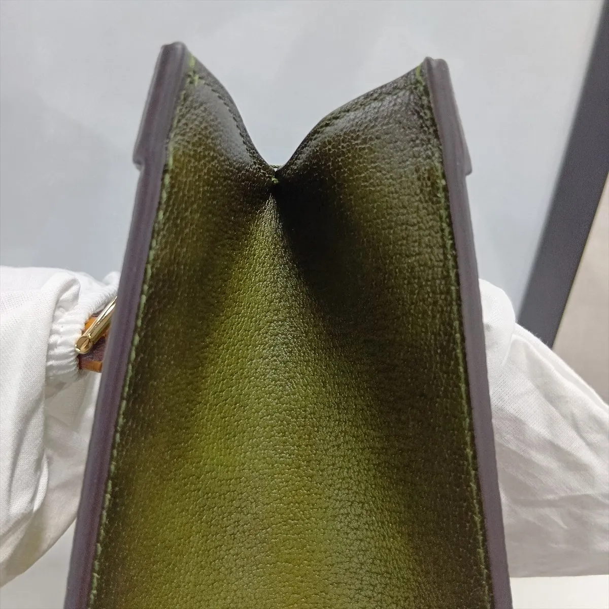 Bamboo Diana Leather 2-Way Handbag, Green, 841487 — view 15